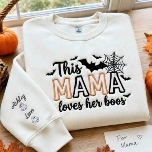 This Mama Loves Her Boos Halloween Sweatshirt, Embroidered Spooky Mom Crewneck, Cute Ghost Season