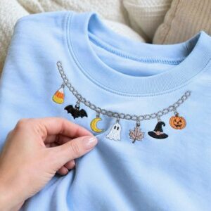 Spooky Season Halloween Necklace Sweatshirt, Embroidered Ghost Pumpkin Crewneck, Women Fall Shirt 1 charm halloween sweatshirt 5 embroidered embroly 371dde96 29f2 4a7c 9141 3e044c0506df.jpg