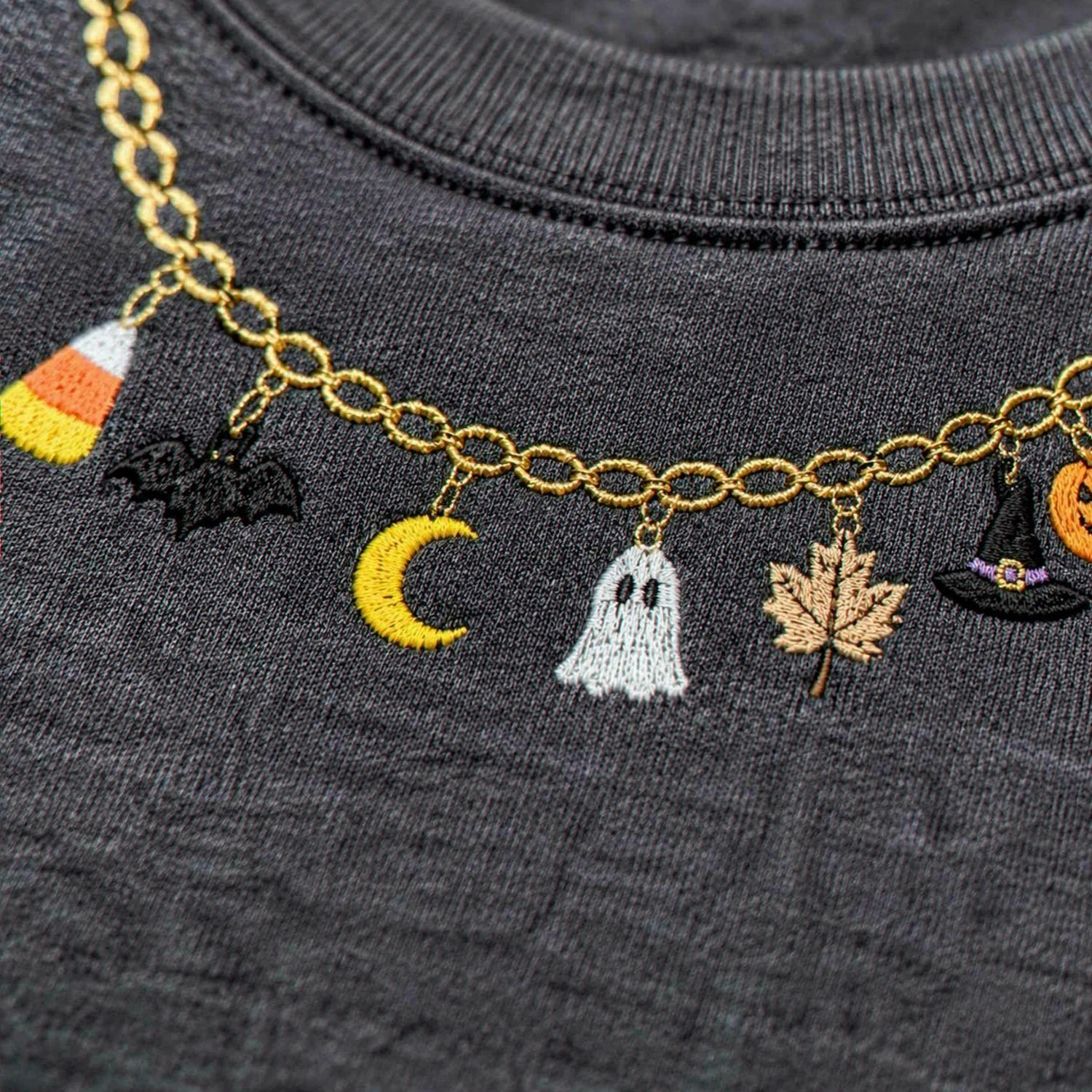 Spooky Season Halloween Necklace Sweatshirt, Embroidered Ghost Pumpkin Crewneck, Women Fall Shirt Spooky Season Halloween Necklace Sweatshirt, Embroidered Ghost Pumpkin Crewneck, Women Fall Shirt