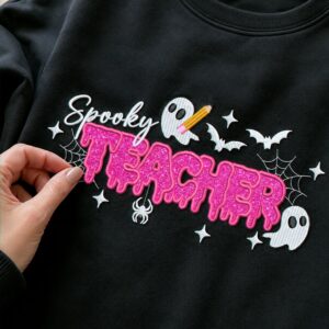 Spooky Teacher Applique Glitter Halloween Sweatshirt, Embroidered Funny Teach Crewneck, Teacher Gift 5 teacher halloween sweatshirt 5 embroidered embroly.jpg