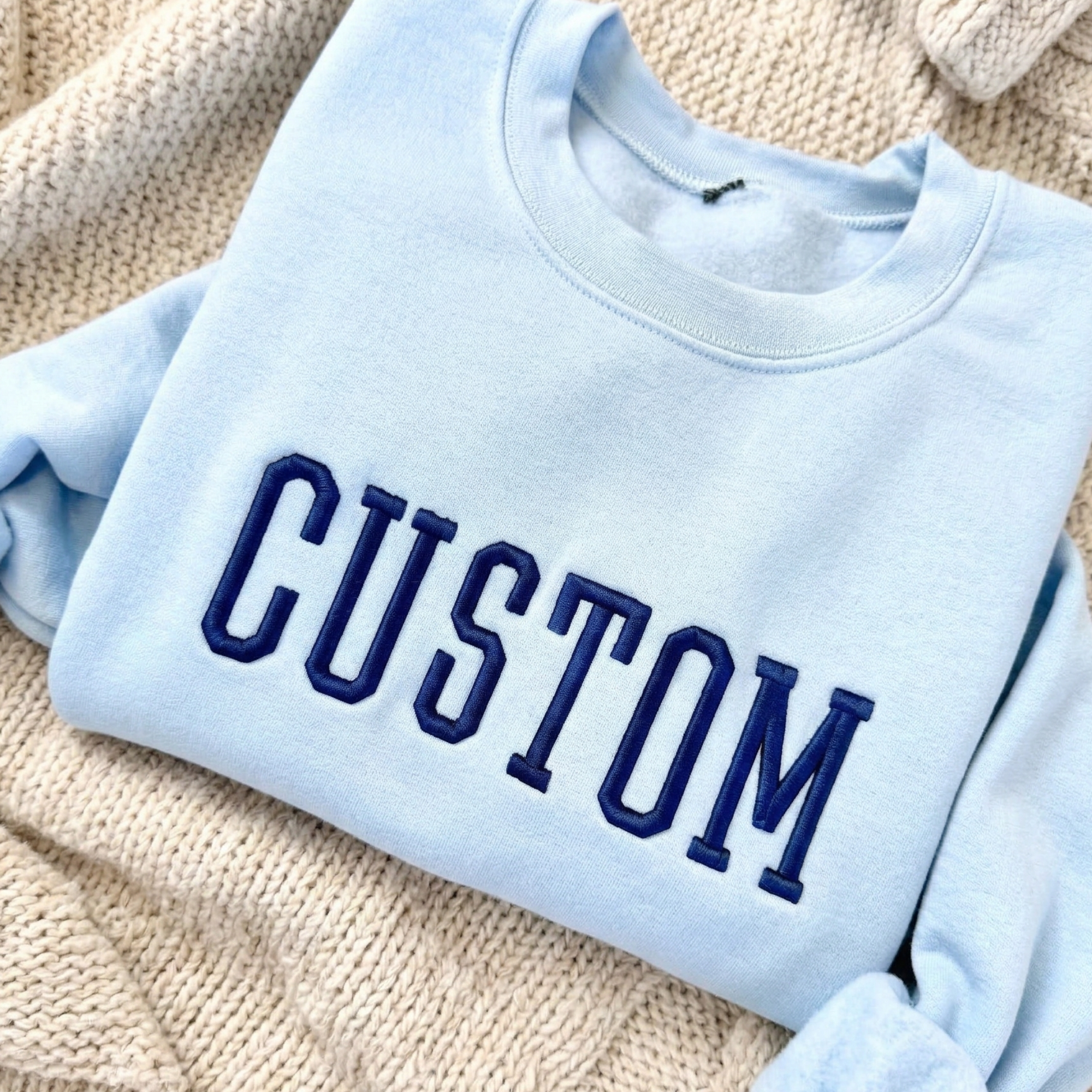 Custom 3D Varsity Puff Embroidered College Block Crewneck Sweatshirt Custom 3D Varsity Puff Embroidered College Block Crewneck Sweatshirt