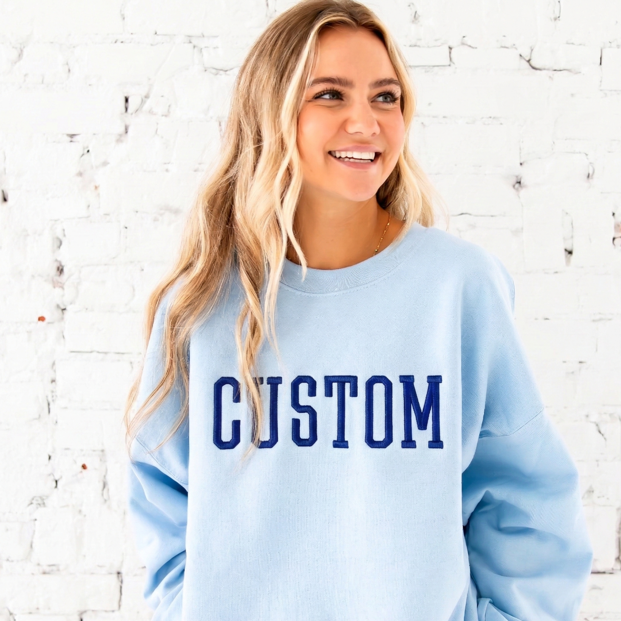 Custom 3D Varsity Puff Embroidered College Block Crewneck Sweatshirt Custom 3D Varsity Puff Embroidered College Block Crewneck Sweatshirt