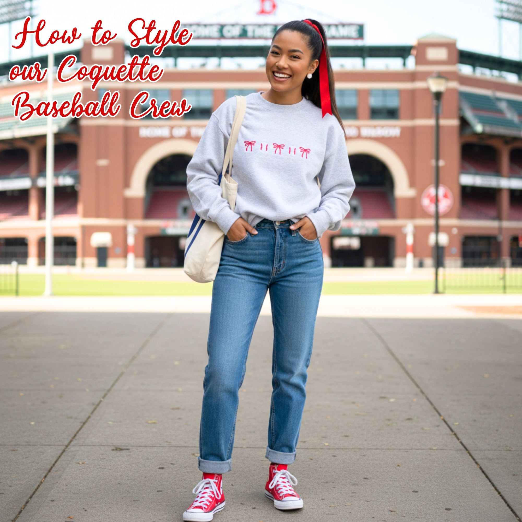 Coquette Baseball Embroidered Crewneck Sweatshirt Coquette Baseball Embroidered Crewneck Sweatshirt