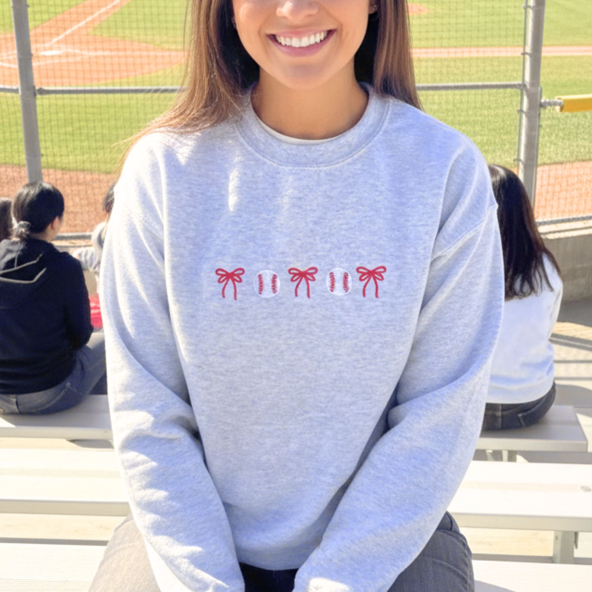 Coquette Baseball Embroidered Crewneck Sweatshirt Coquette Baseball Embroidered Crewneck Sweatshirt
