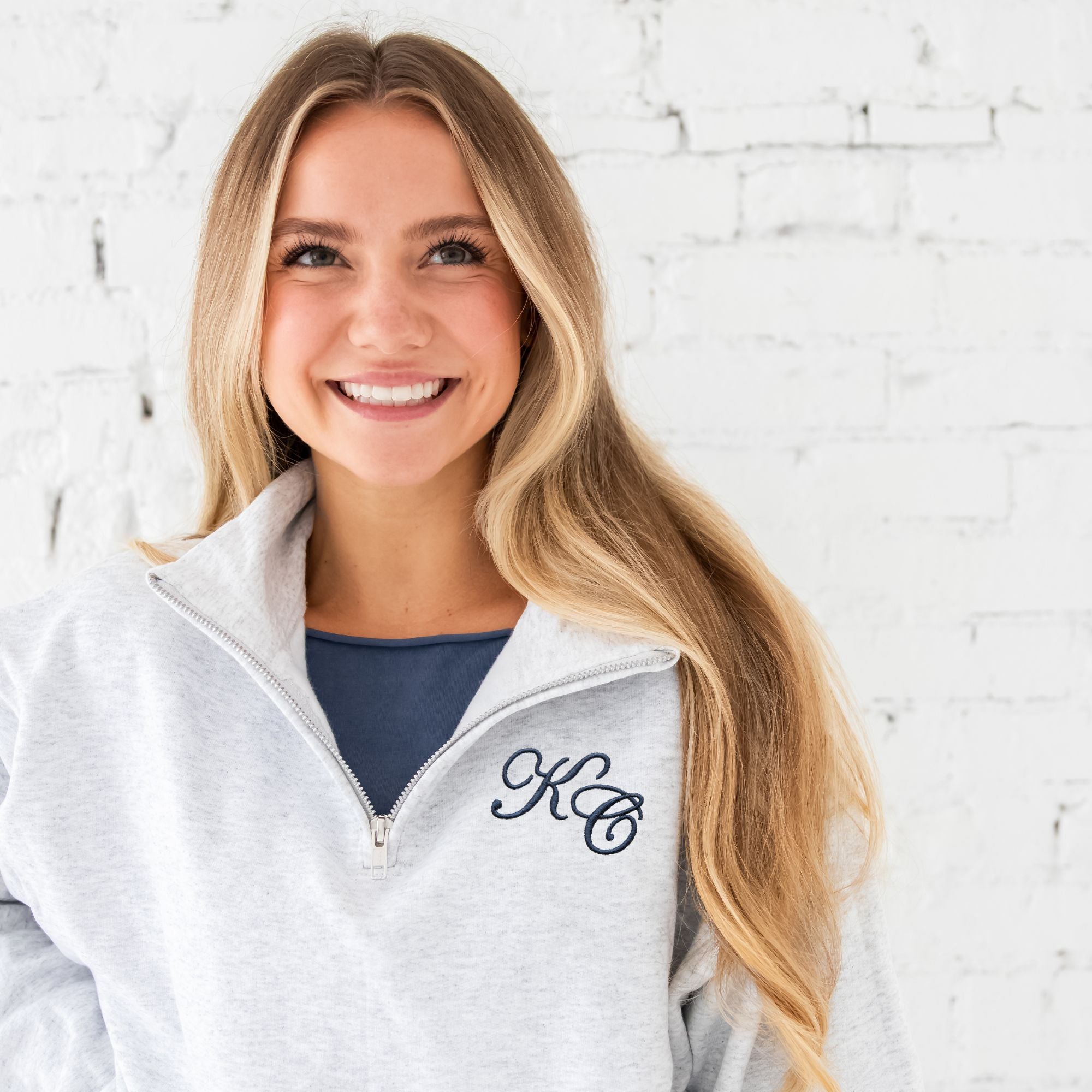 Embroidered Edwardian Script Bridal Quarter Zip Pullover Embroidered Edwardian Script Bridal Quarter Zip Pullover