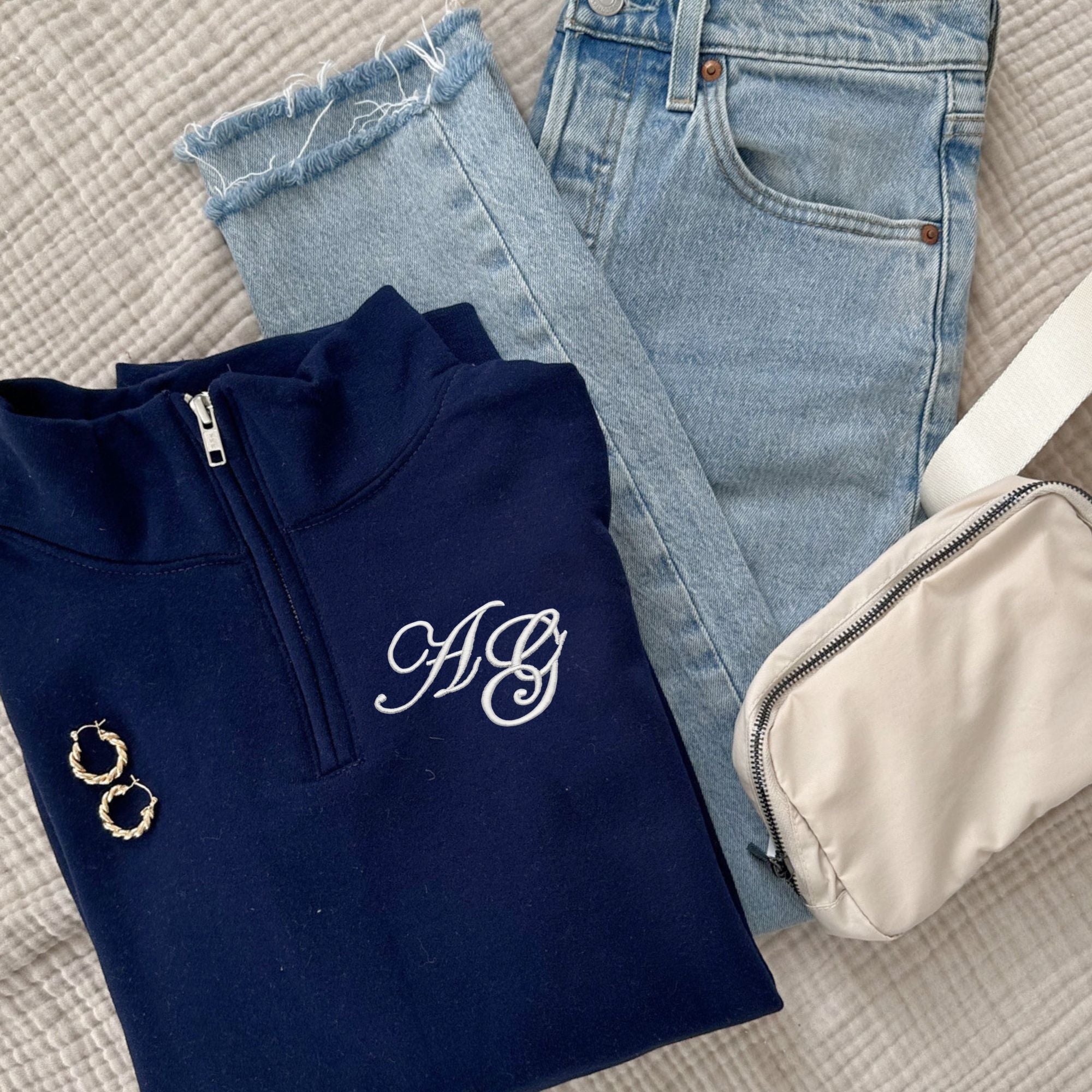 Embroidered Edwardian Script Bridal Quarter Zip Pullover Embroidered Edwardian Script Bridal Quarter Zip Pullover