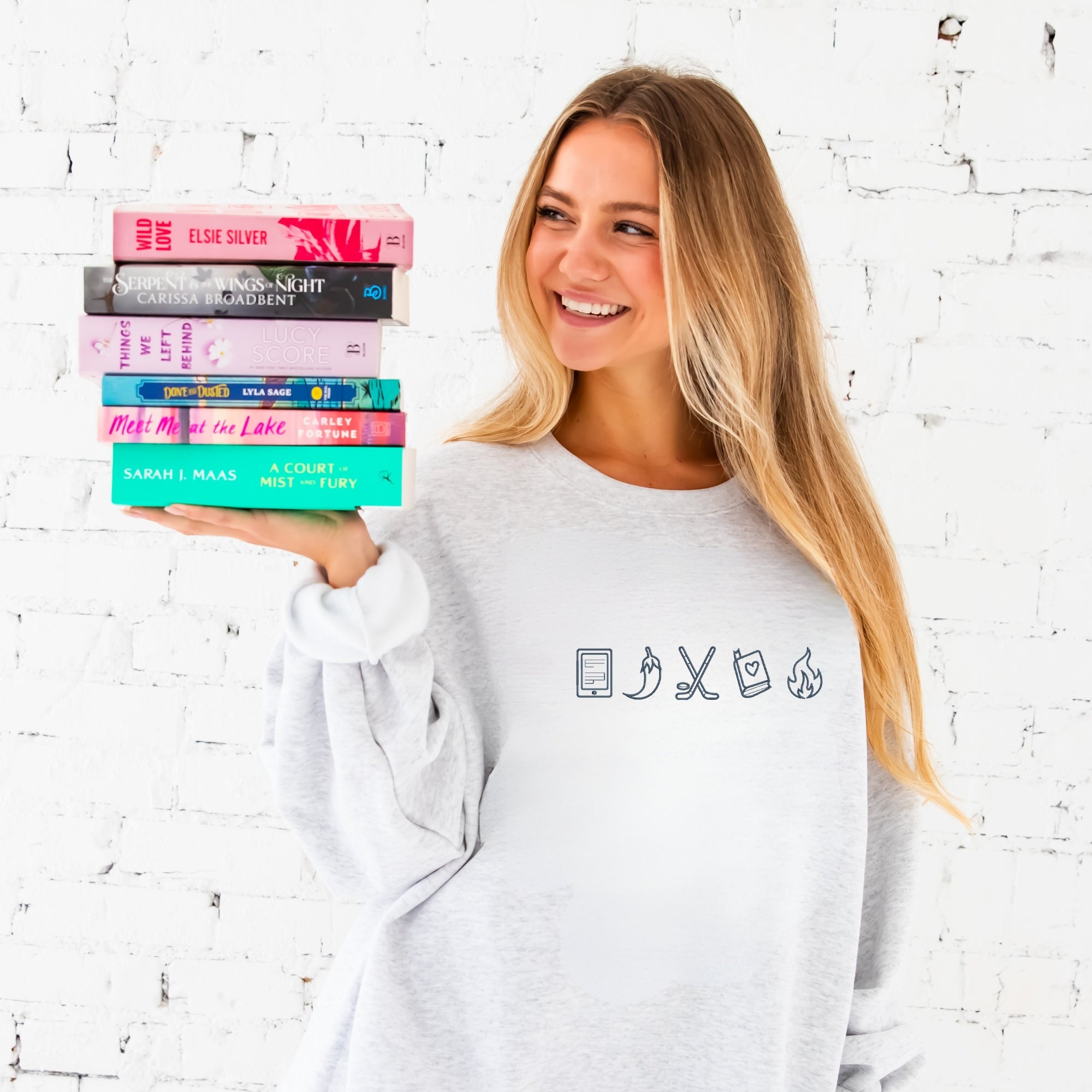 Custom Book Trope Icons Embroidered Crewneck Sweatshirt Custom Book Trope Icons Embroidered Crewneck Sweatshirt