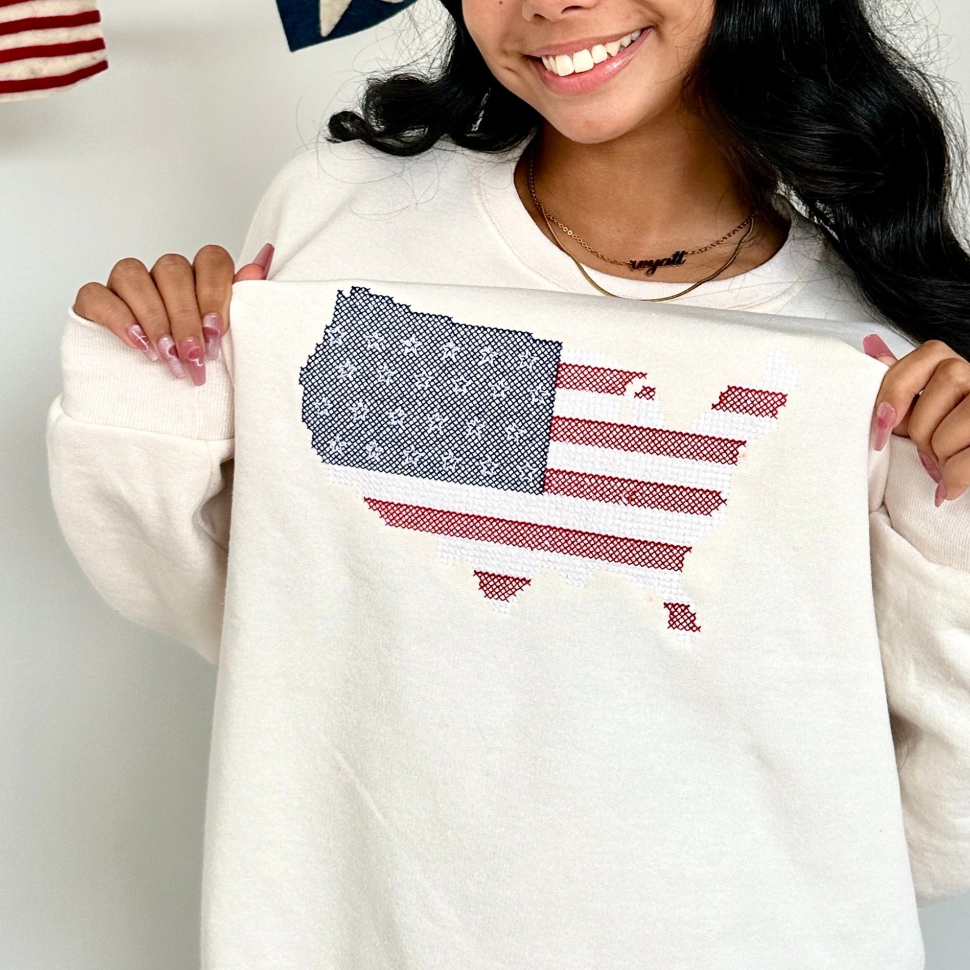USA Embroidered ‘Cross Stitch’ Unisex Sweatshirt USA Embroidered ‘Cross Stitch’ Unisex Sweatshirt