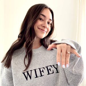 Embroidered WIFEY Cozy Knit Pullover Crewneck Lane Sweatshirt