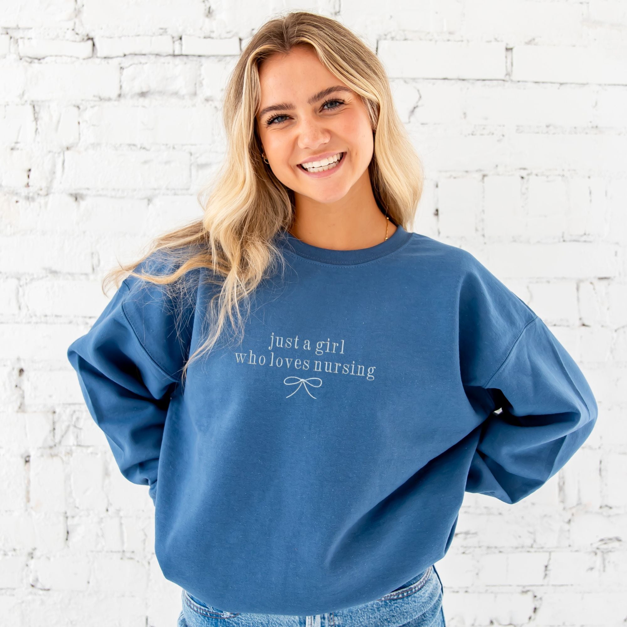 Custom Just a Girl Who… Embroidered Sweatshirt Custom Just a Girl Who… Embroidered Sweatshirt
