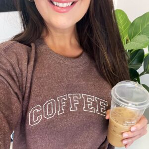 Embroidered Coffee Cozy Knit Fleece Pullover Lane Crew