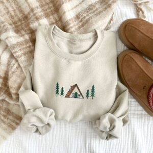 A-Frame Embroidered Winter Cabin Crewneck Sweatshirt