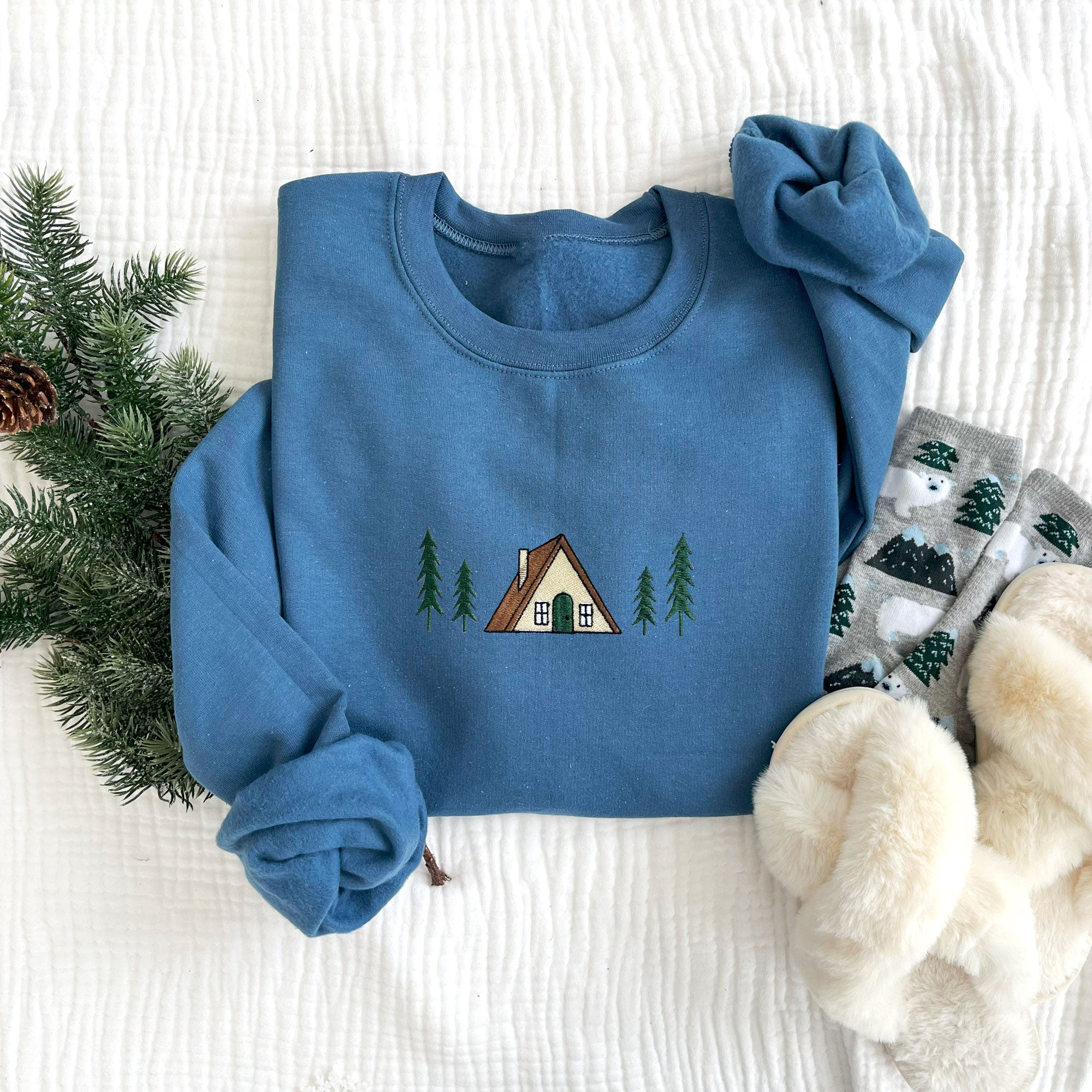 A-Frame Embroidered Winter Cabin Crewneck Sweatshirt A-Frame Embroidered Winter Cabin Crewneck Sweatshirt