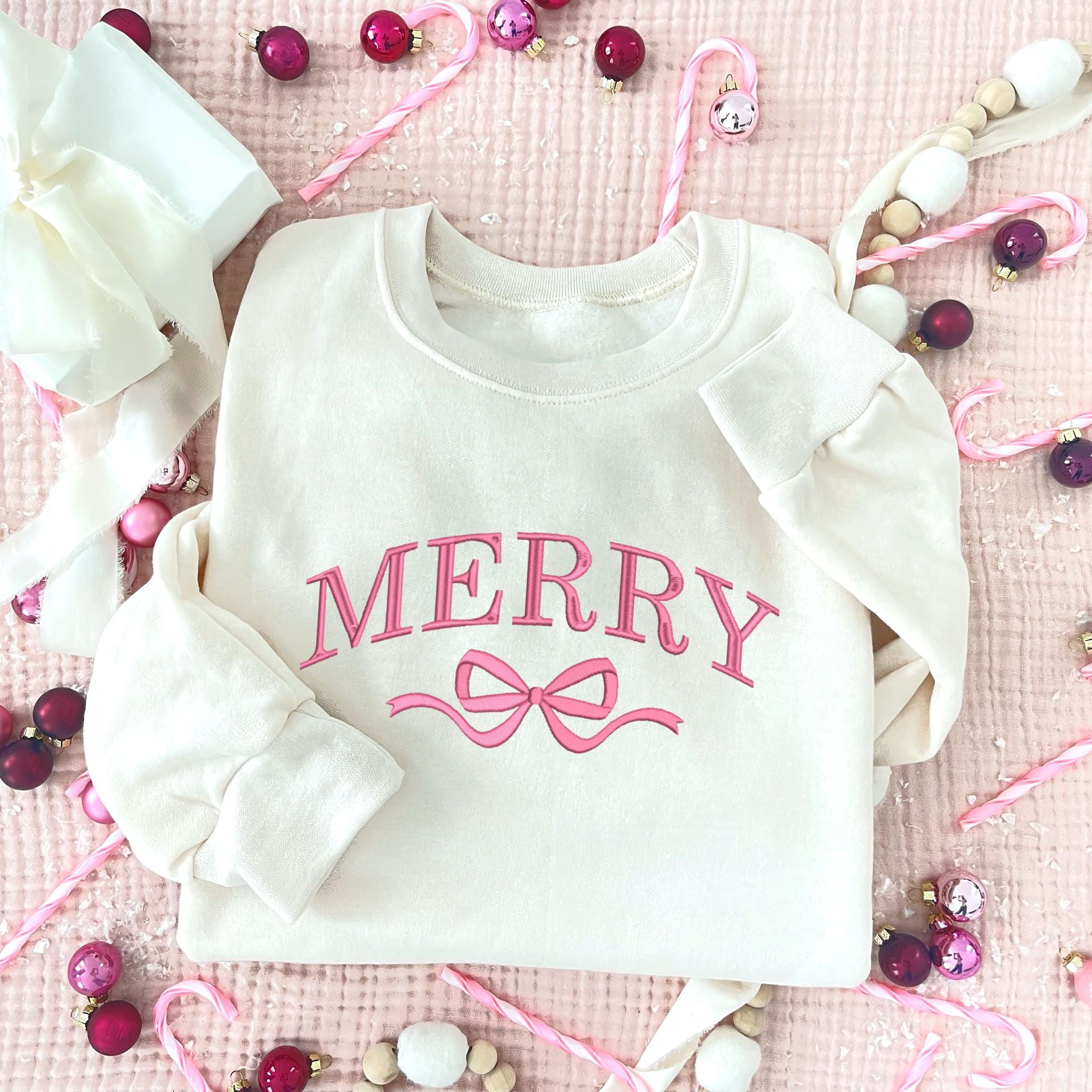 Coquette Merry Bow Embroidered Crewneck Sweatshirt Coquette Merry Bow Embroidered Crewneck Sweatshirt