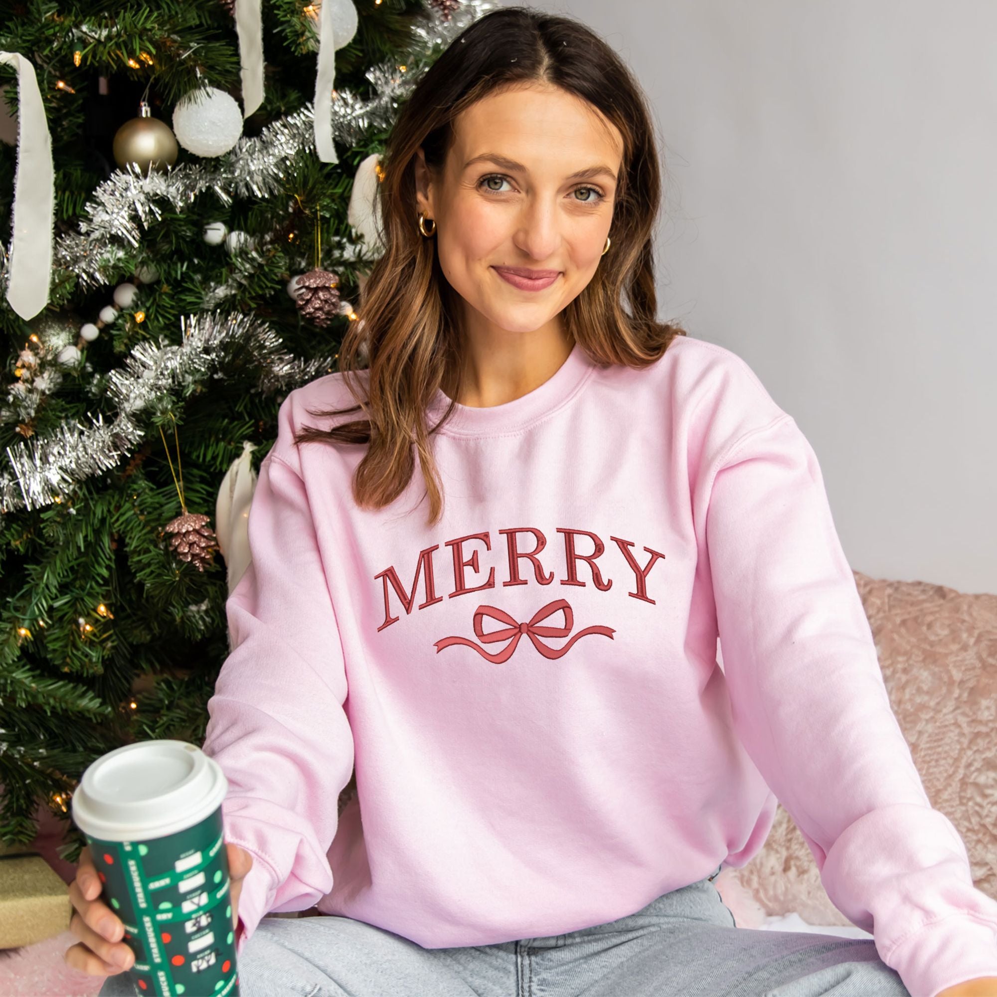 Coquette Merry Bow Embroidered Crewneck Sweatshirt Coquette Merry Bow Embroidered Crewneck Sweatshirt