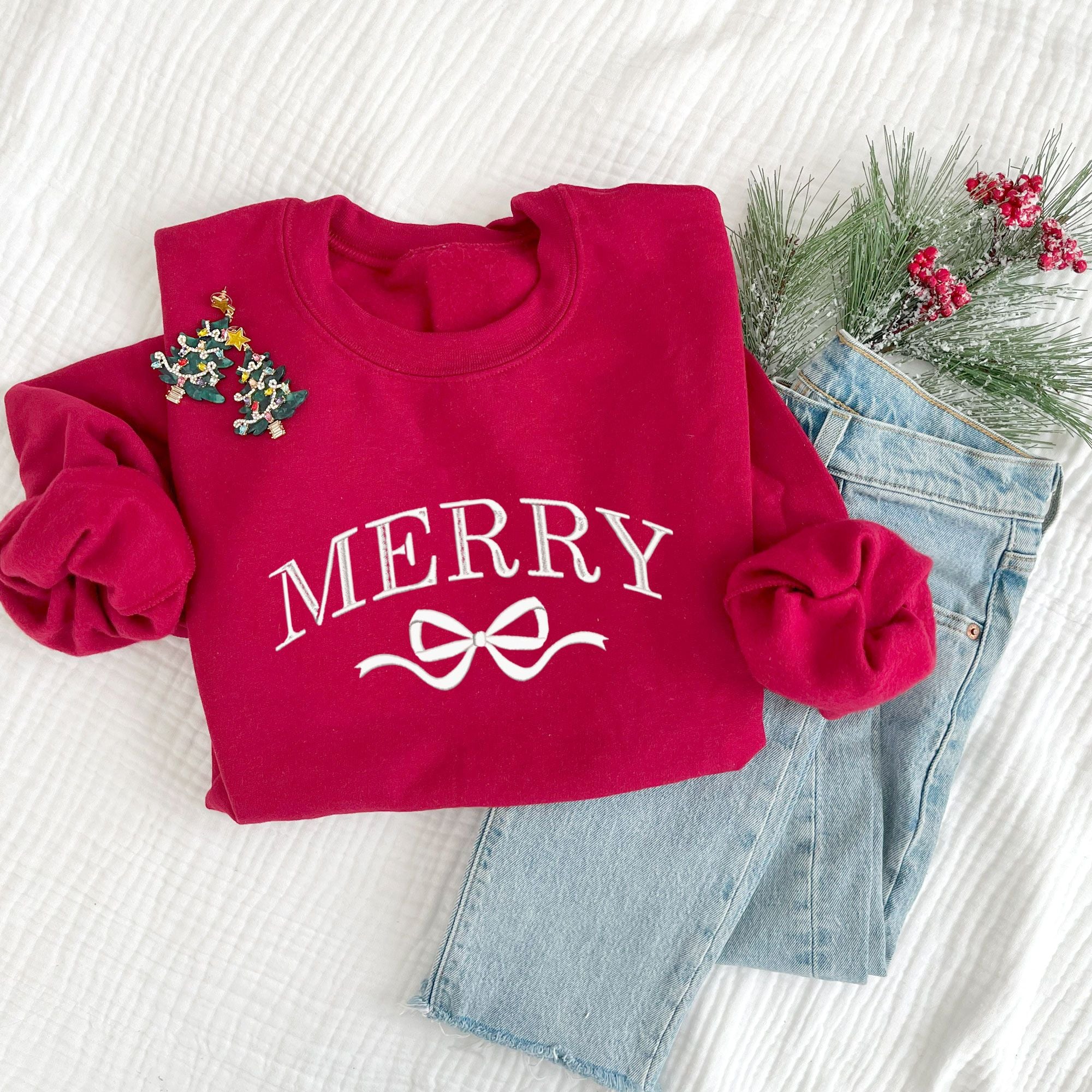 Coquette Merry Bow Embroidered Crewneck Sweatshirt Coquette Merry Bow Embroidered Crewneck Sweatshirt