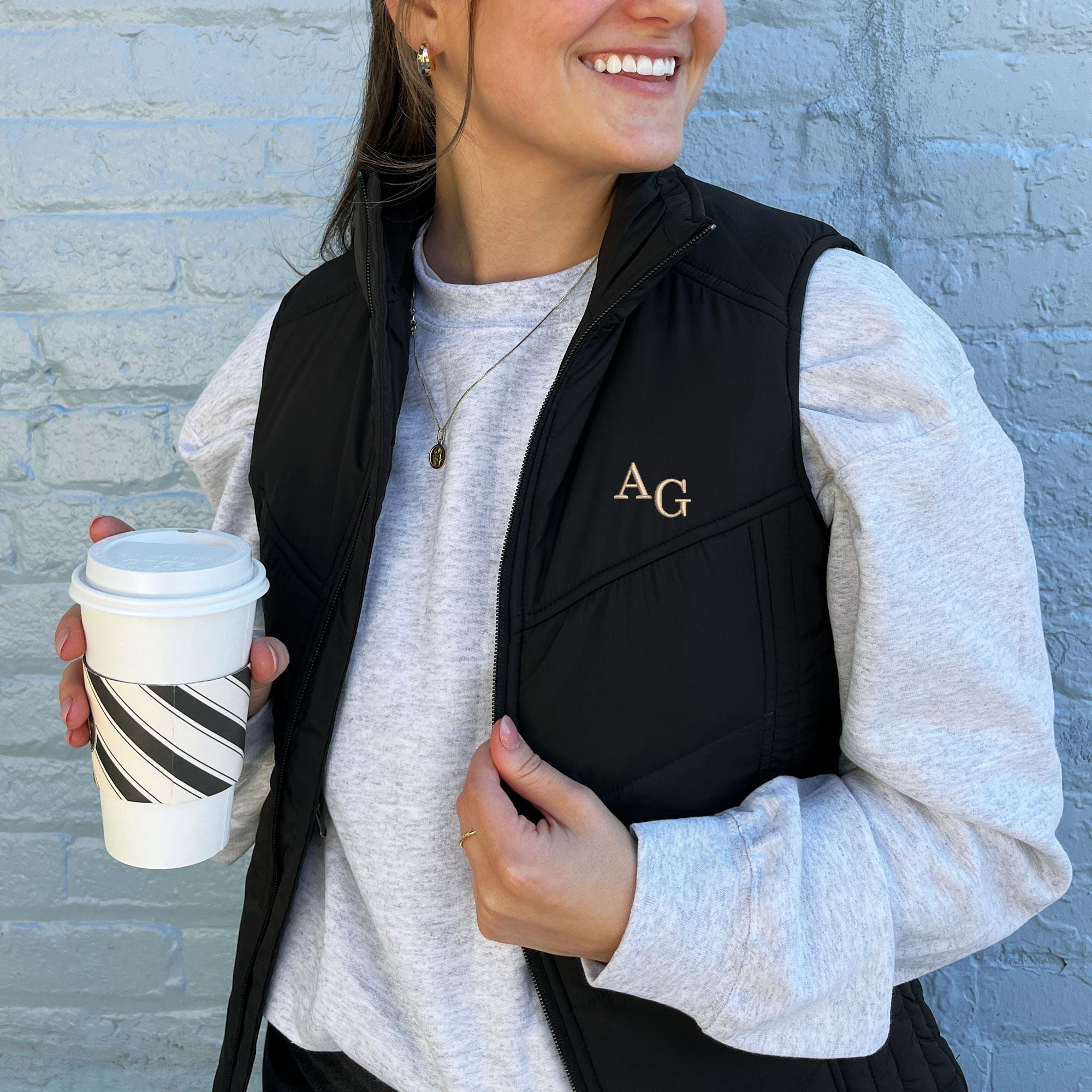 Monogrammed Quilted Preppy Vest Jacket | Embroidered Ladies Puffy Vest Monogrammed Quilted Preppy Vest Jacket | Embroidered Ladies Puffy Vest