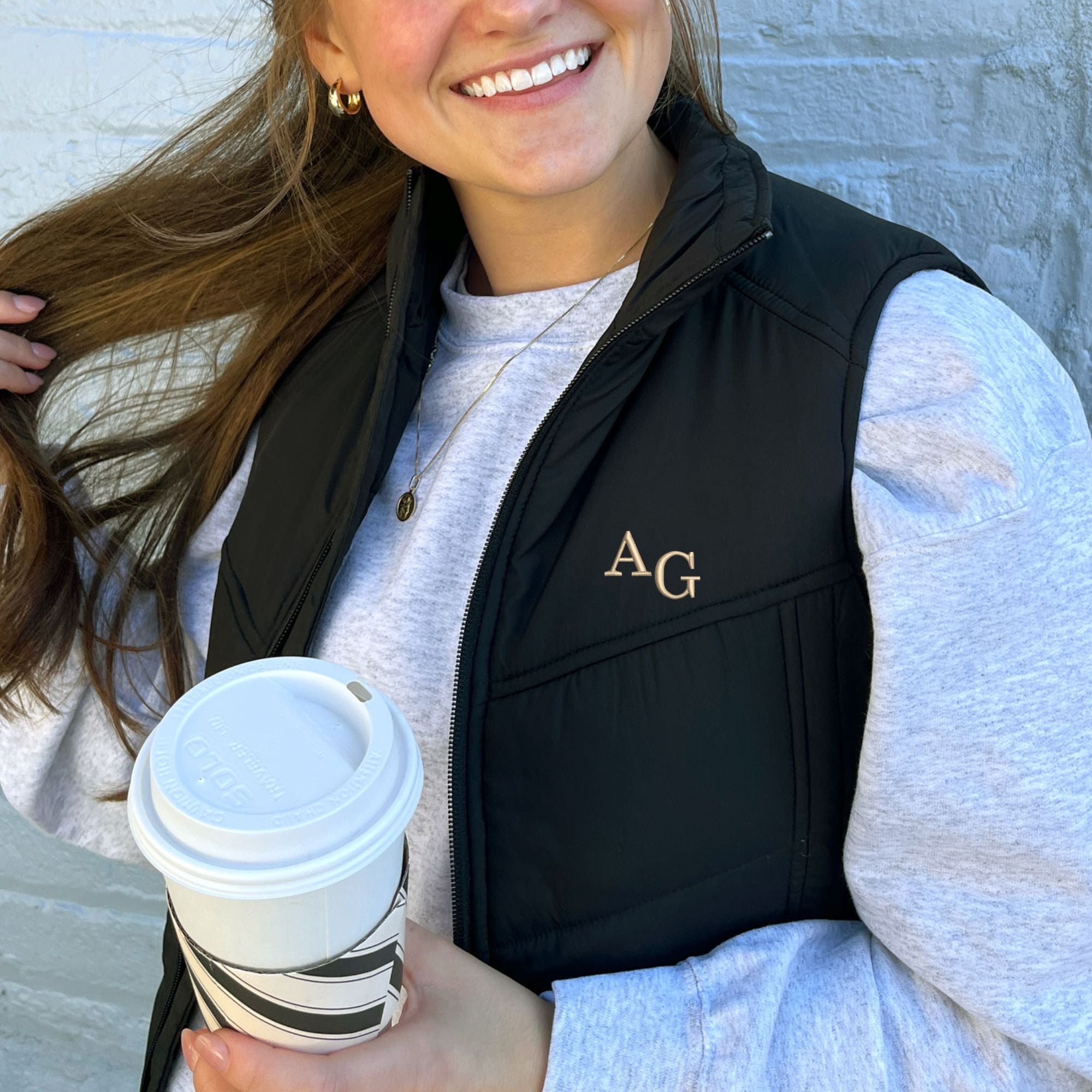 Monogrammed Quilted Preppy Vest Jacket | Embroidered Ladies Puffy Vest Monogrammed Quilted Preppy Vest Jacket | Embroidered Ladies Puffy Vest