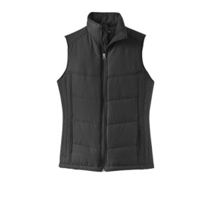 Monogrammed Quilted Preppy Vest Jacket | Embroidered Ladies Puffy Vest 6 L709 black flat front.jpg
