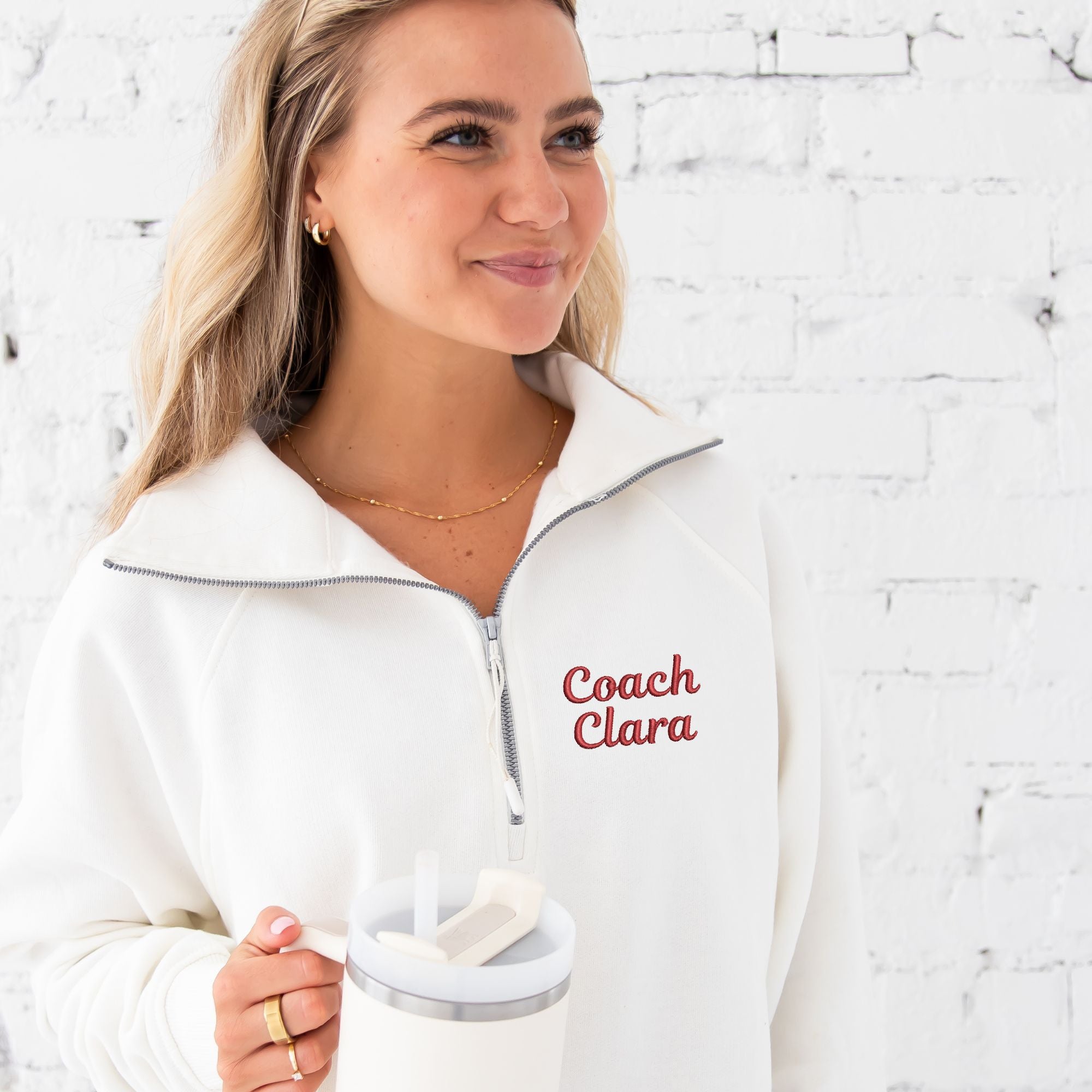 Custom Embroidered Ladies Boxy Quarter Zip Pullover Custom Embroidered Ladies Boxy Quarter Zip Pullover