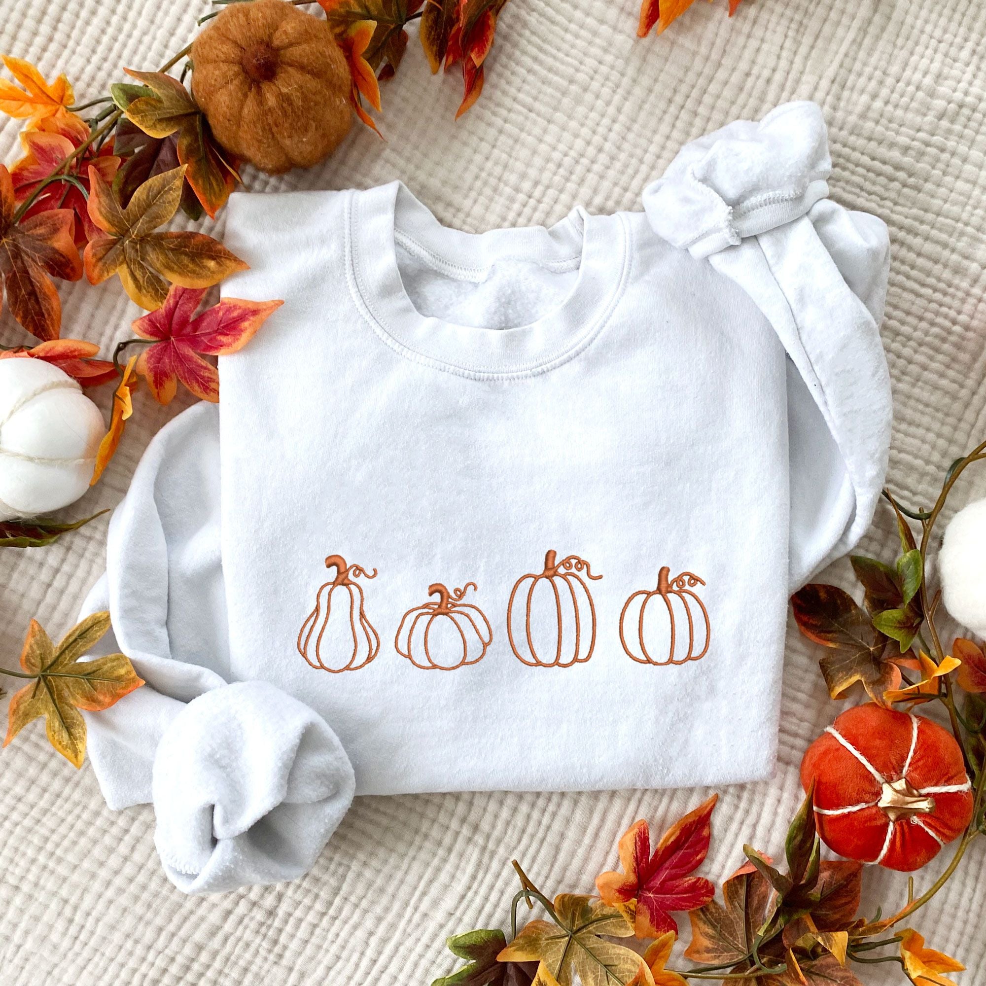 Autumnal Pumpkins Embroidered Crewneck Sweatshirt Autumnal Pumpkins Embroidered Crewneck Sweatshirt