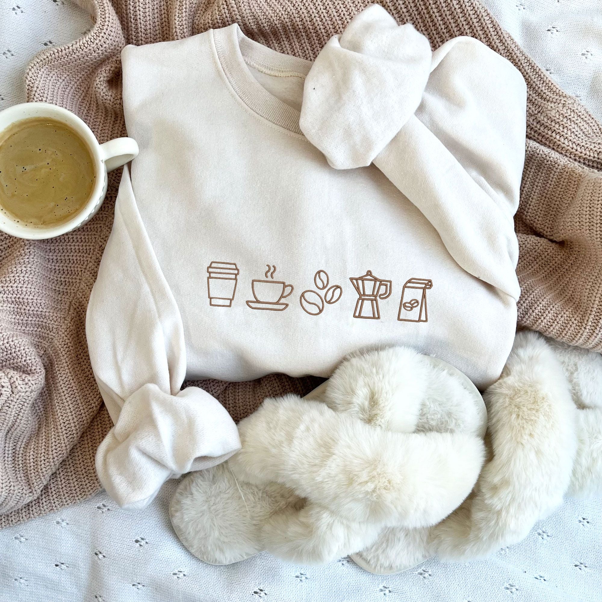 Coffee Icons Embroidered Gemma Crewneck Sweatshirt Coffee Icons Embroidered Gemma Crewneck Sweatshirt