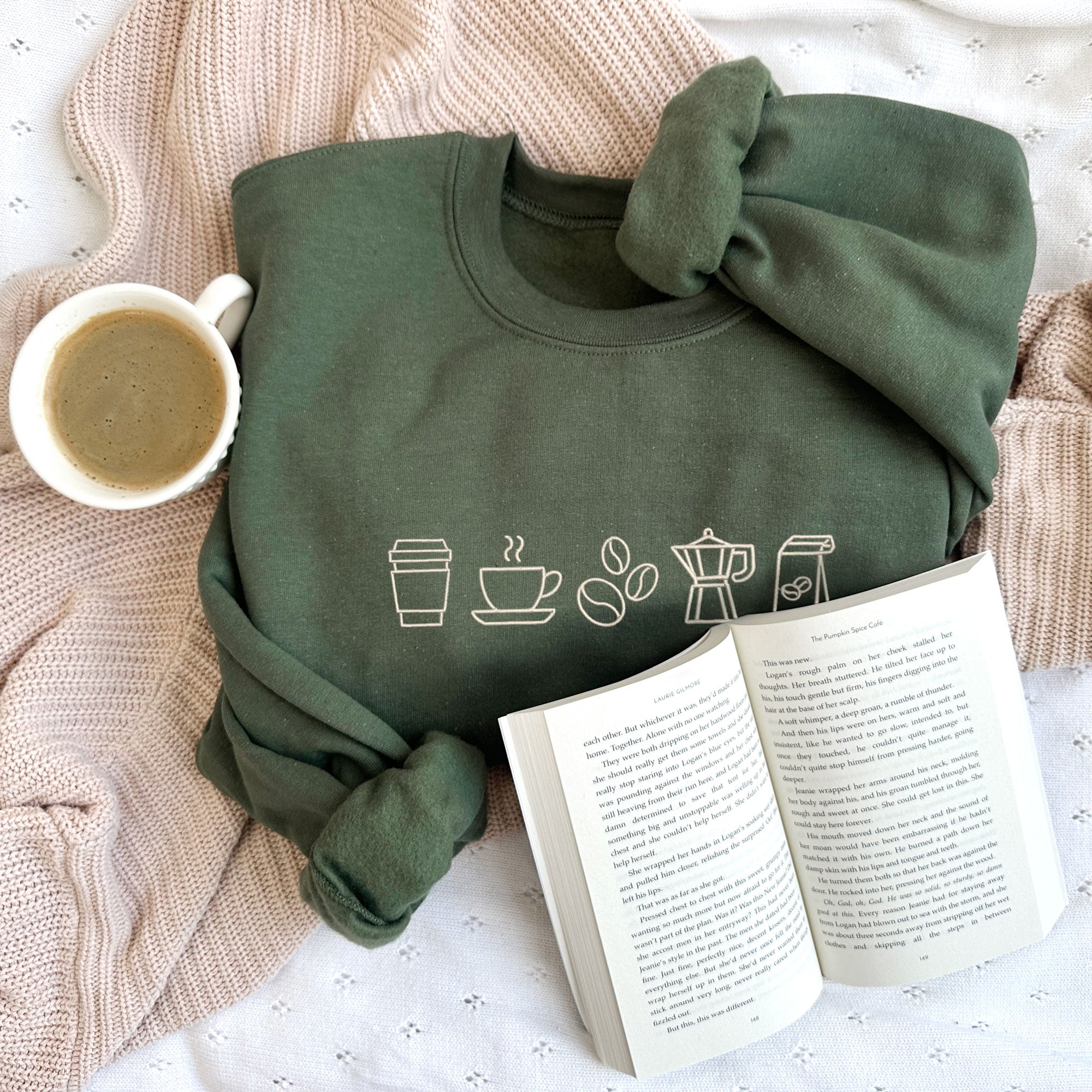 Coffee Icons Embroidered Gemma Crewneck Sweatshirt Coffee Icons Embroidered Gemma Crewneck Sweatshirt