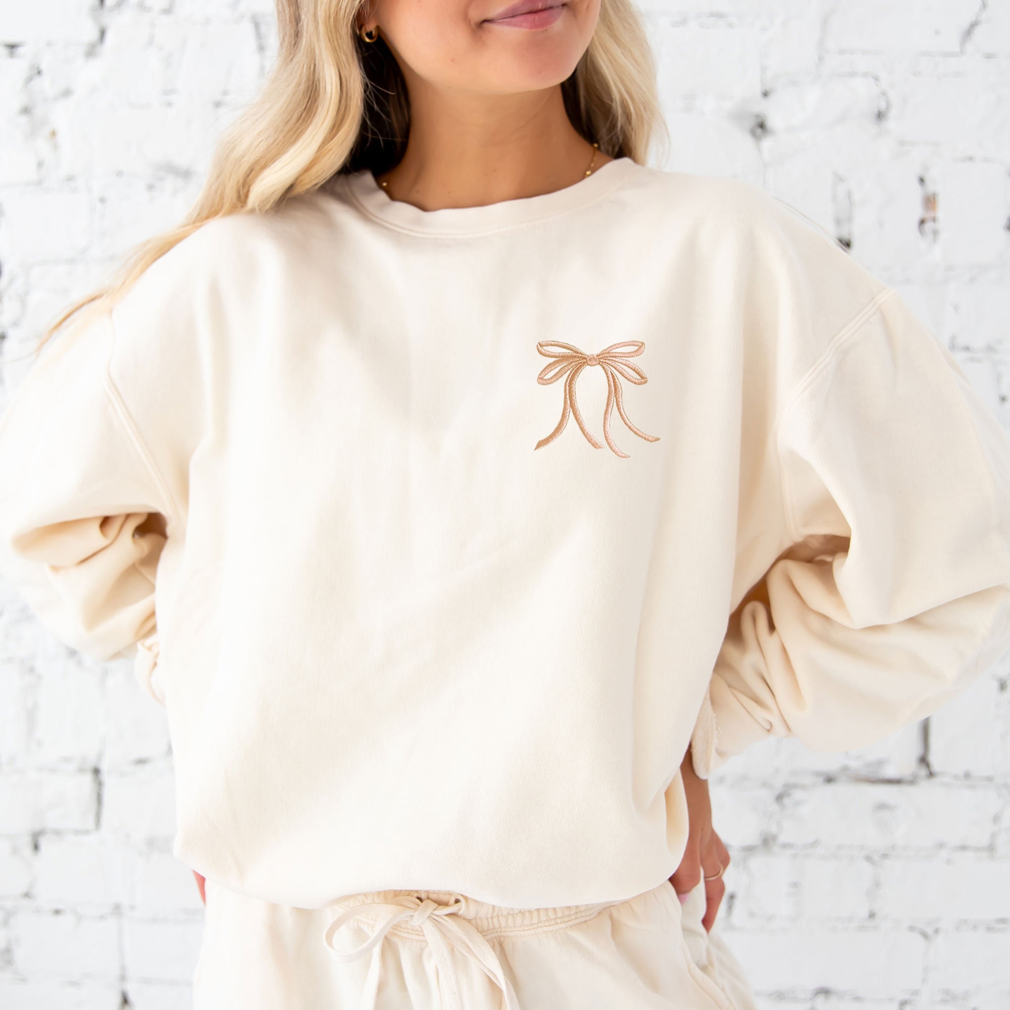 Cute Ribbon Bow Embroidered Comfort Colors Lightweight Crewneck Sweatshirt Cute Ribbon Bow Embroidered Comfort Colors Lightweight Crewneck Sweatshirt