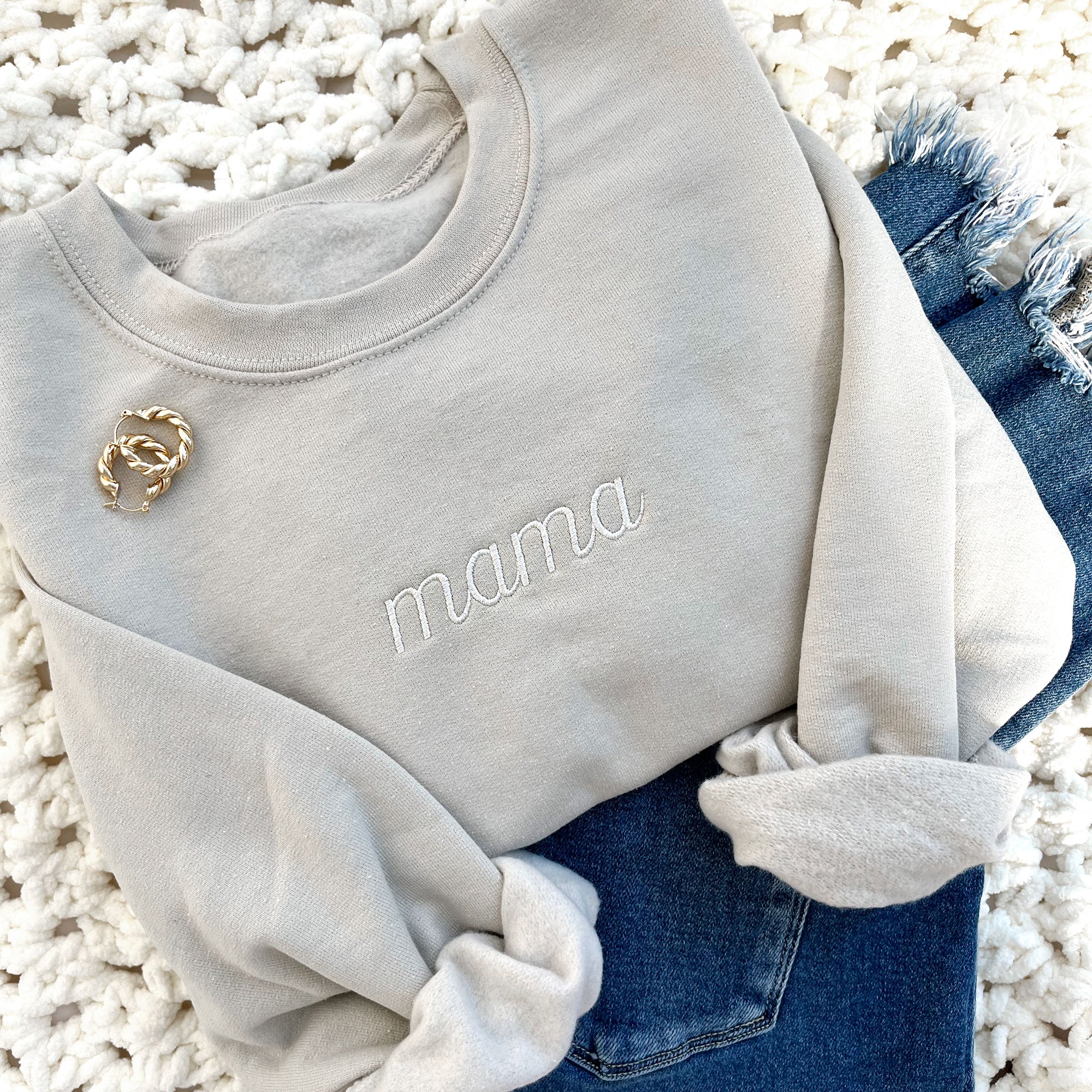 Script Mama Embroidered Gemma Crewneck Sweatshirt Script Mama Embroidered Gemma Crewneck Sweatshirt