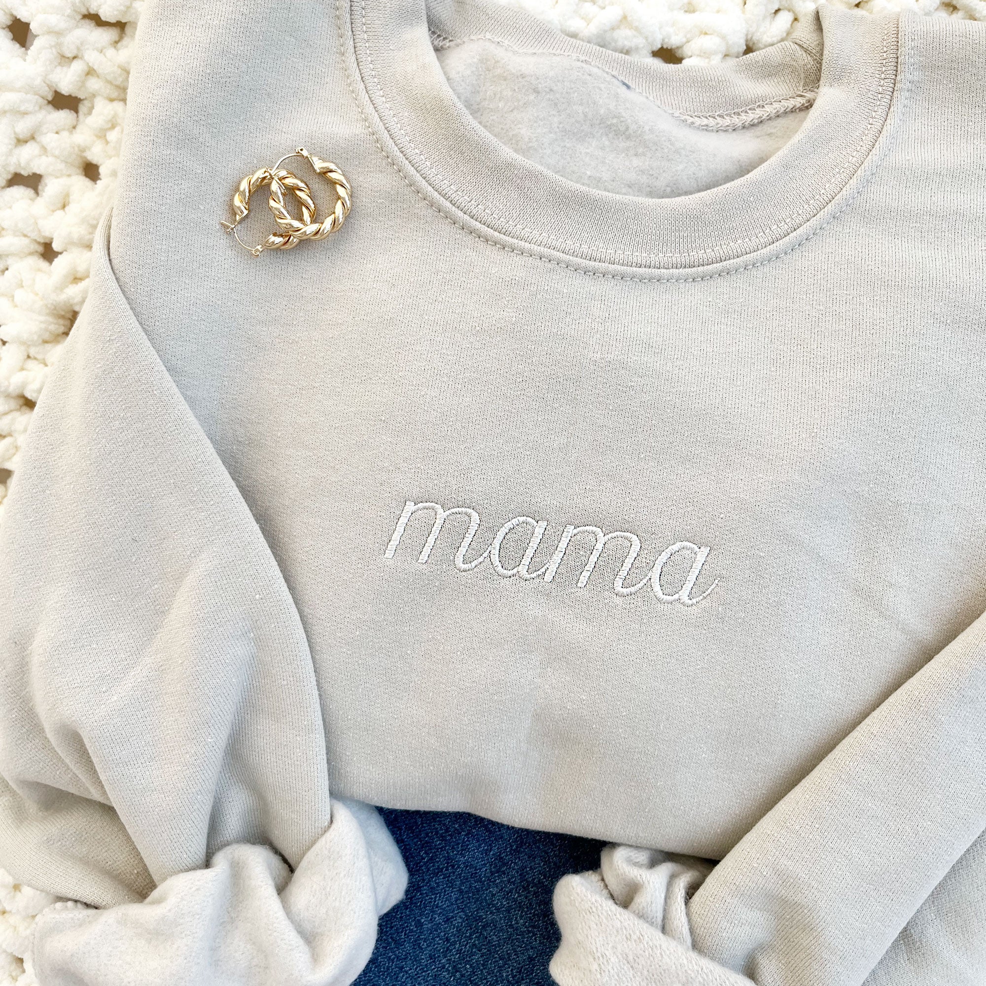 Script Mama Embroidered Gemma Crewneck Sweatshirt Script Mama Embroidered Gemma Crewneck Sweatshirt