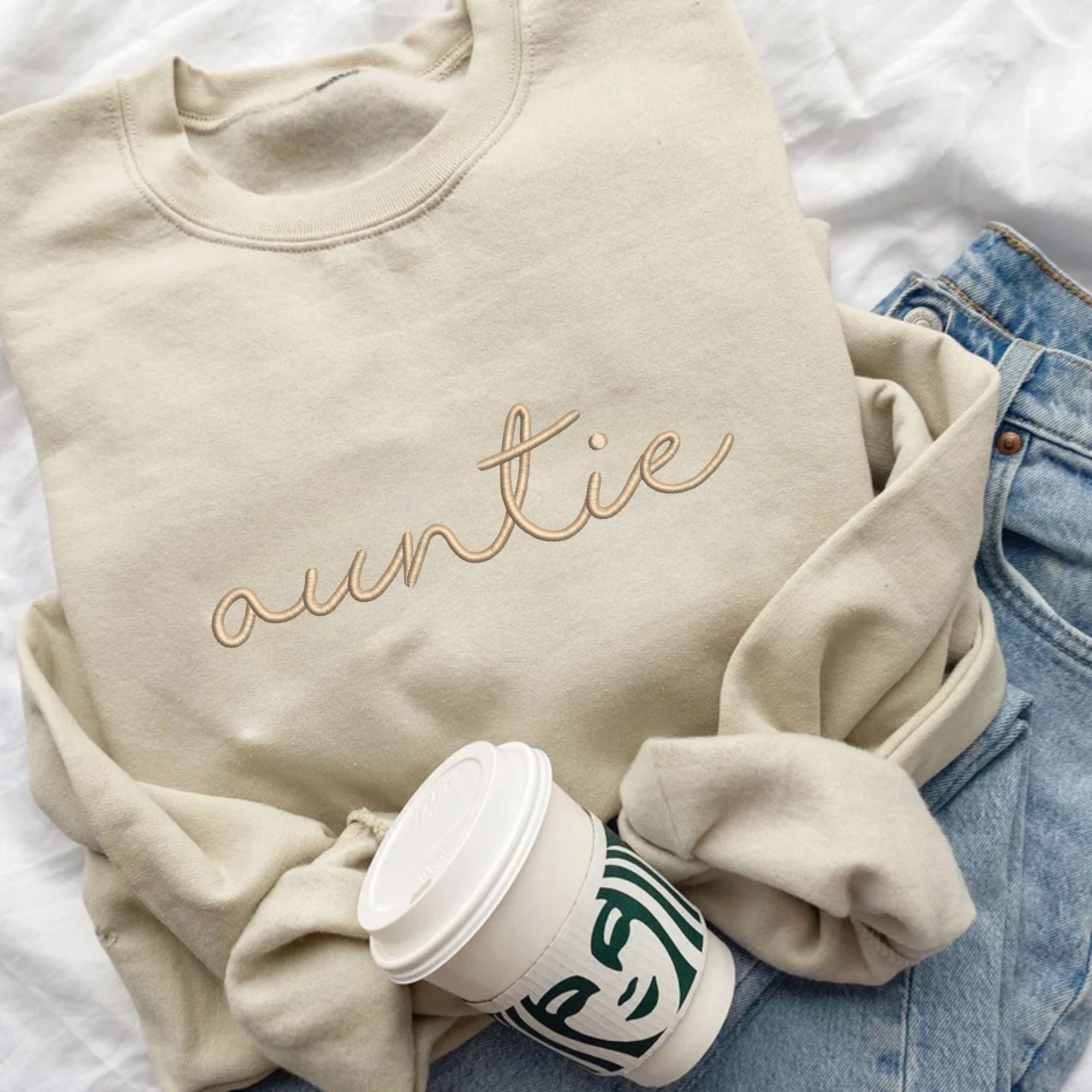 Script Auntie Embroidered Gemma Crewneck Sweatshirt Script Auntie Embroidered Gemma Crewneck Sweatshirt