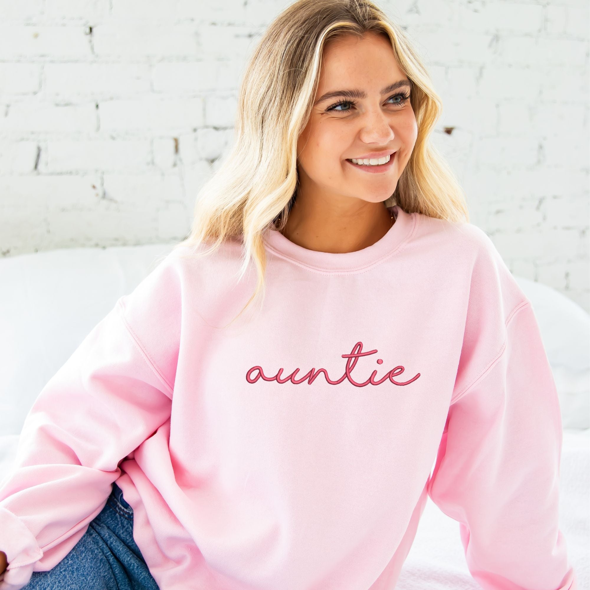Script Auntie Embroidered Gemma Crewneck Sweatshirt Script Auntie Embroidered Gemma Crewneck Sweatshirt