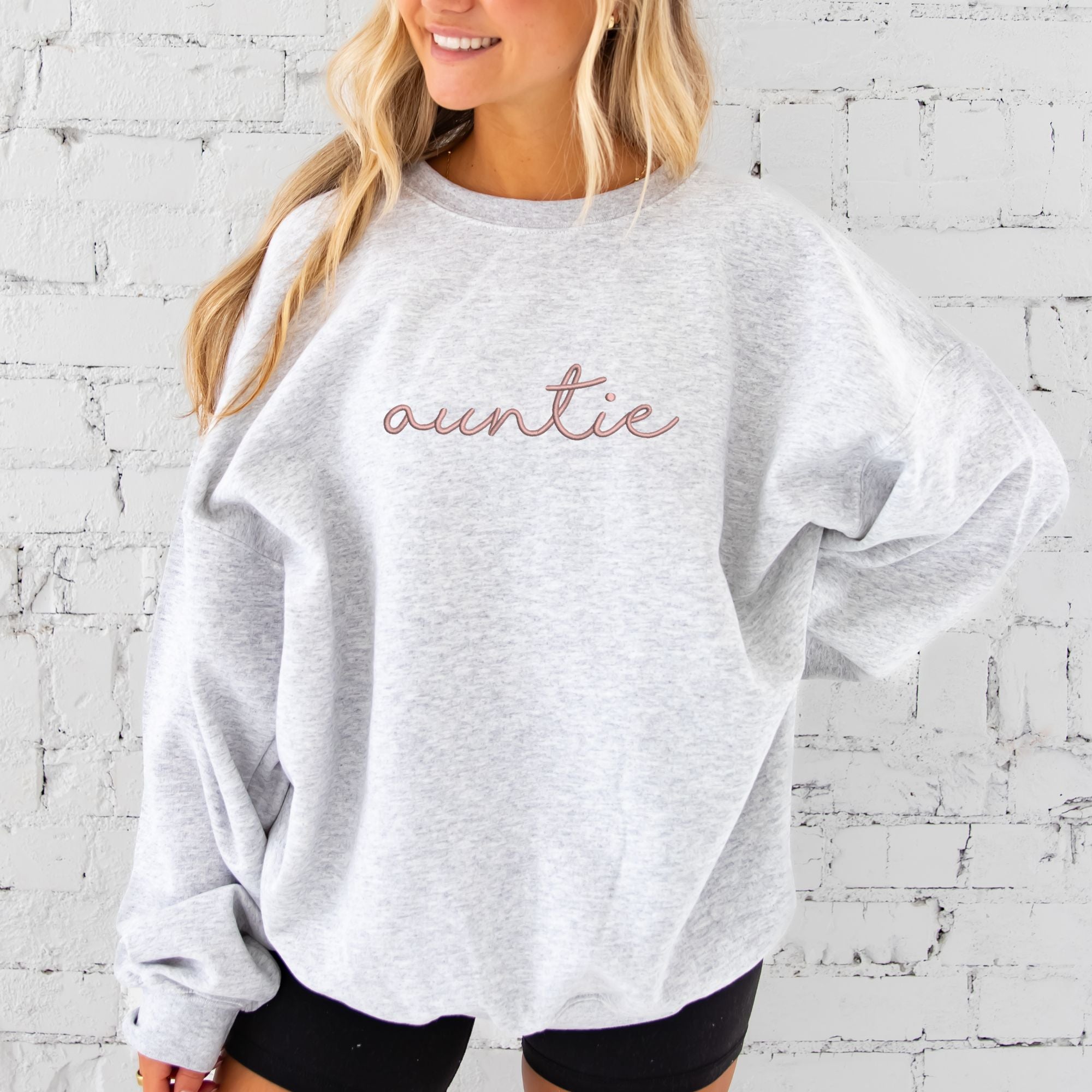 Script Auntie Embroidered Gemma Crewneck Sweatshirt Script Auntie Embroidered Gemma Crewneck Sweatshirt