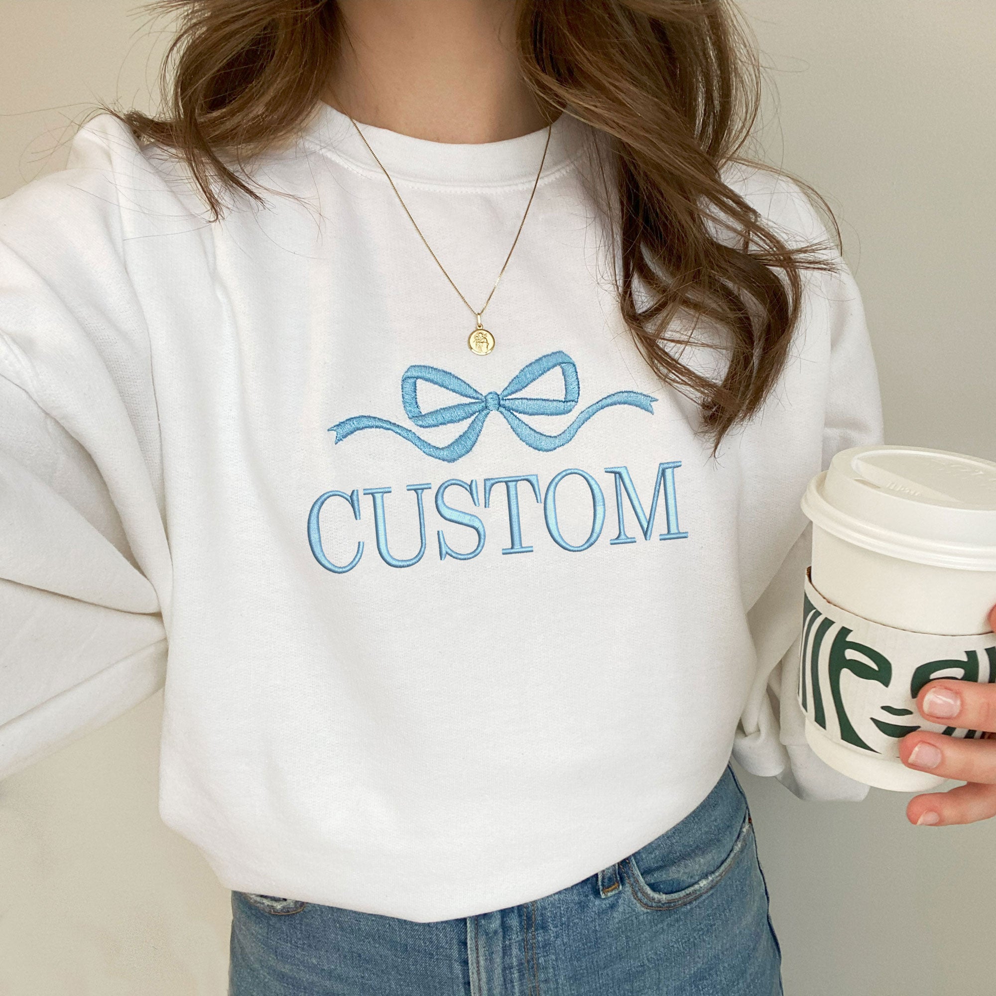 Custom Bow Embroidered Gemma Crewneck Sweatshirt Custom Bow Embroidered Gemma Crewneck Sweatshirt