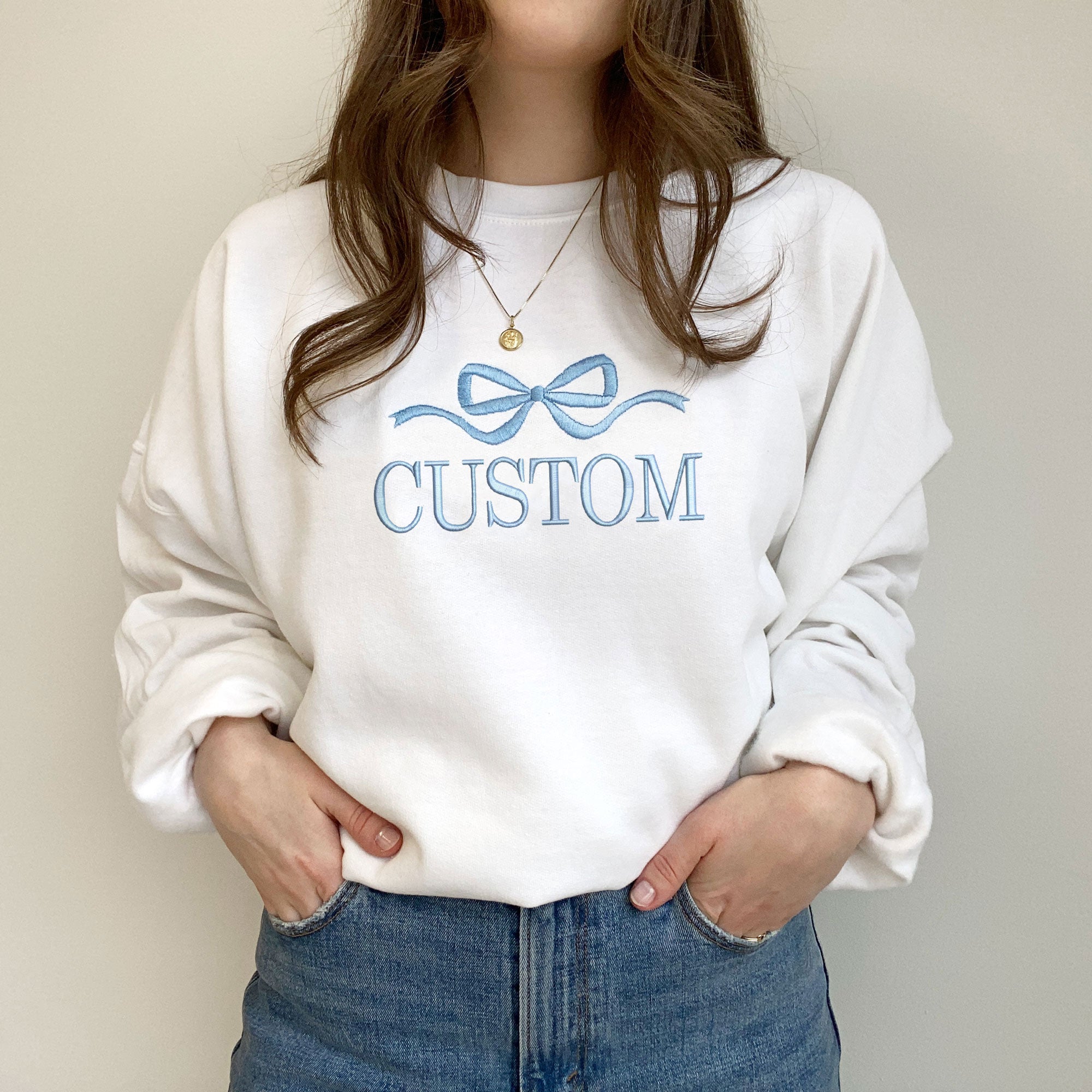Custom Bow Embroidered Gemma Crewneck Sweatshirt Custom Bow Embroidered Gemma Crewneck Sweatshirt