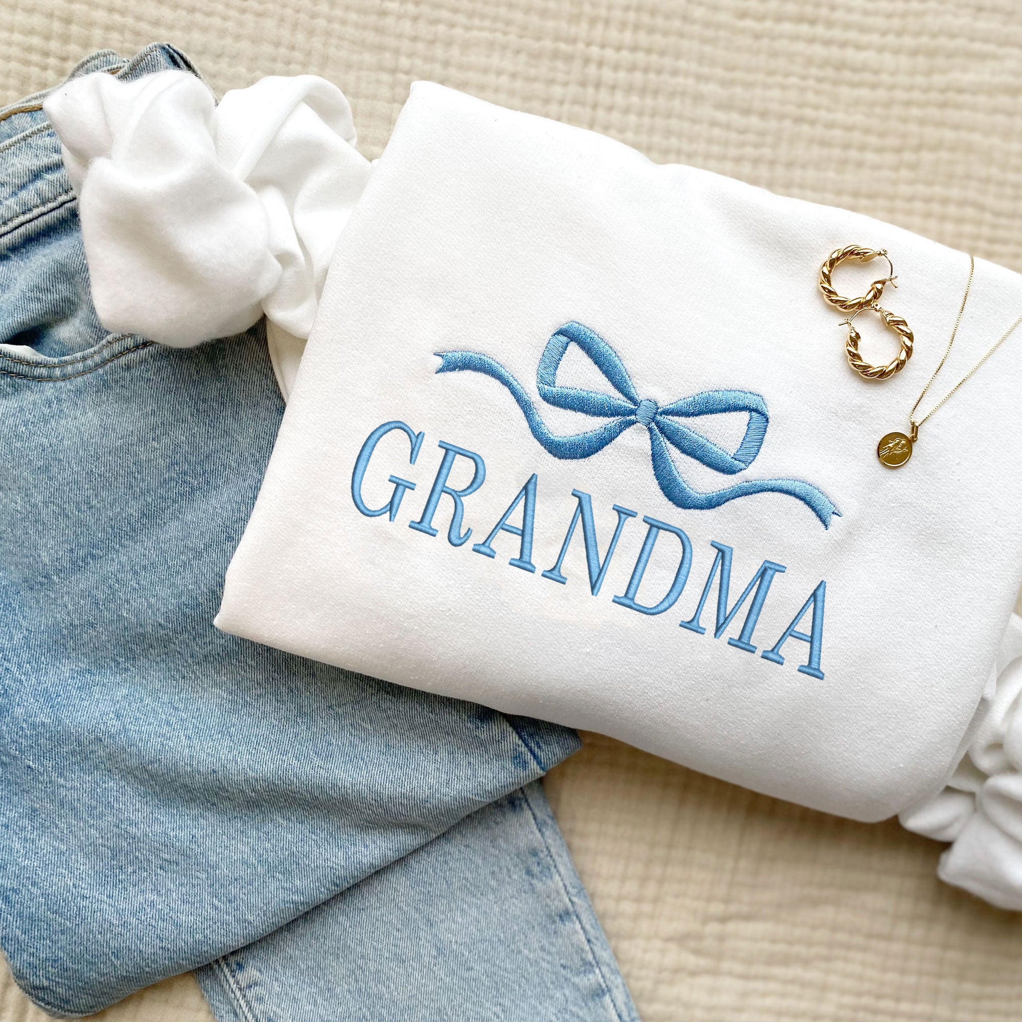 Custom Bow Embroidered Gemma Crewneck Sweatshirt Custom Bow Embroidered Gemma Crewneck Sweatshirt