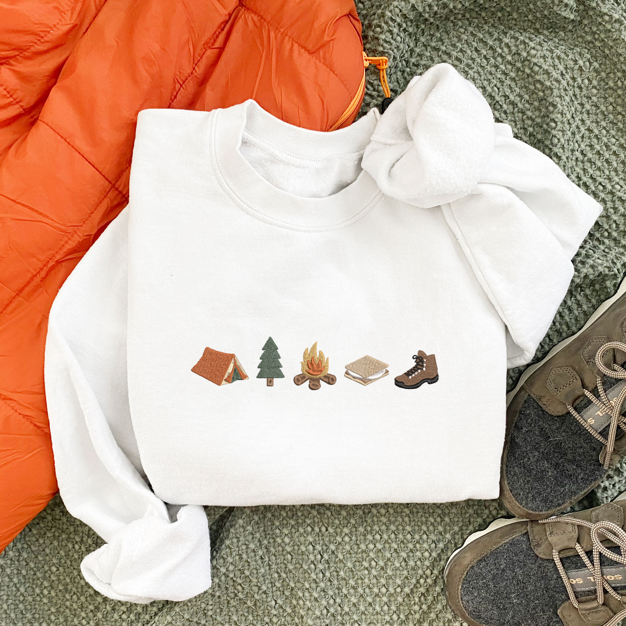 Camping Icons Embroidered Gemma Crewneck Sweatshirt Camping Icons Embroidered Gemma Crewneck Sweatshirt