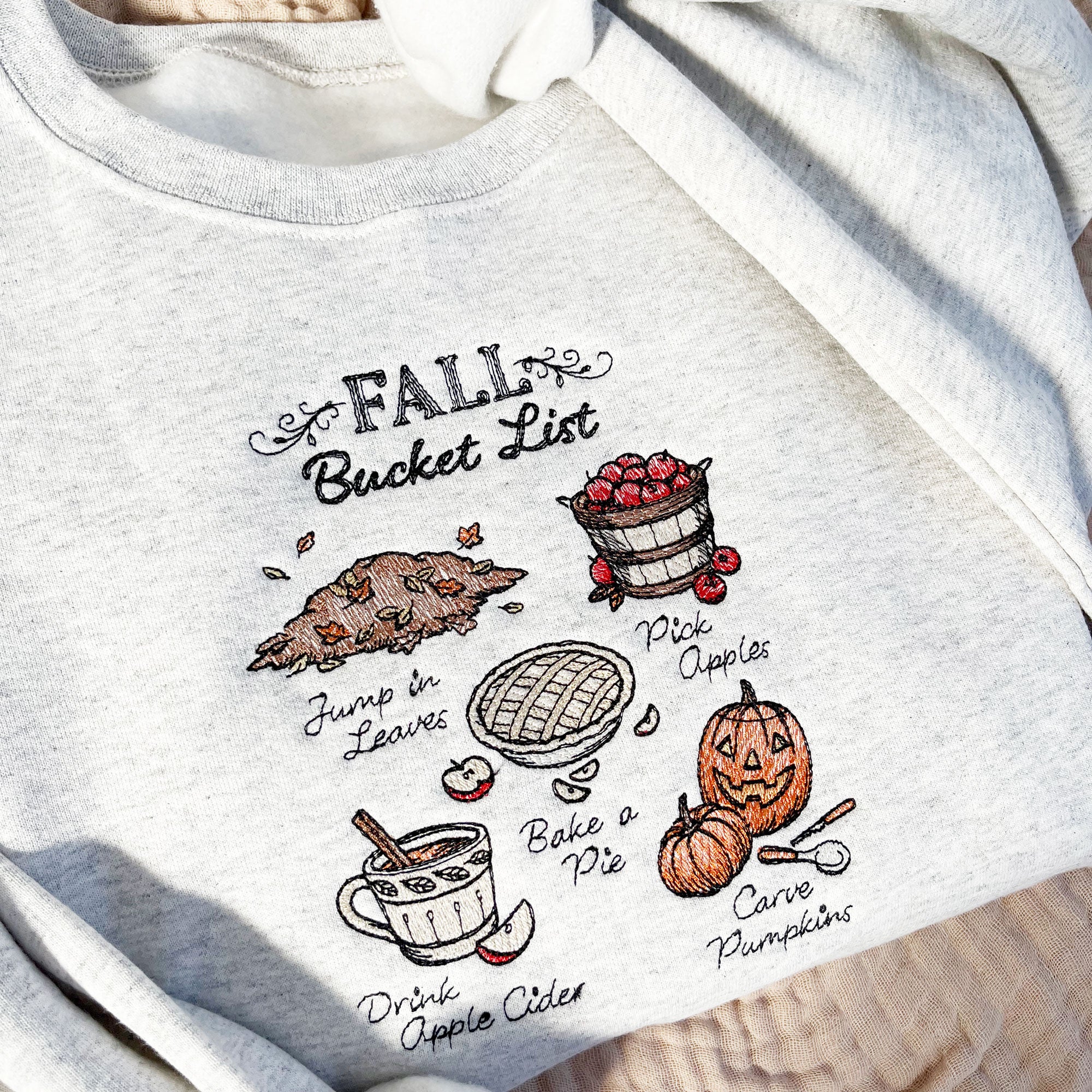 Stitched Fall Bucket List Embroidered Sweatshirt Stitched Fall Bucket List Embroidered Sweatshirt