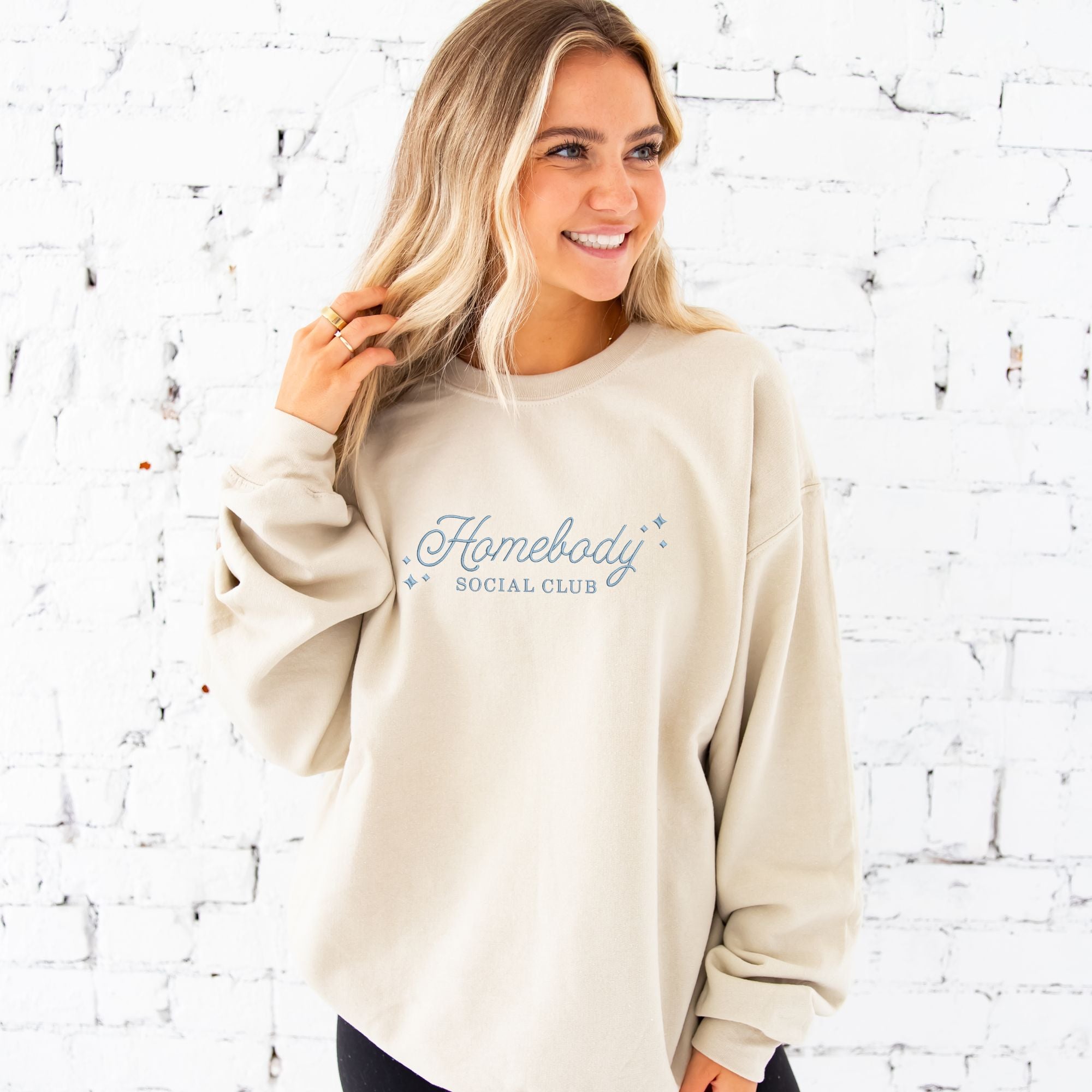 Homebody Social Club Embroidered Gemma Crewneck Sweatshirt Homebody Social Club Embroidered Gemma Crewneck Sweatshirt