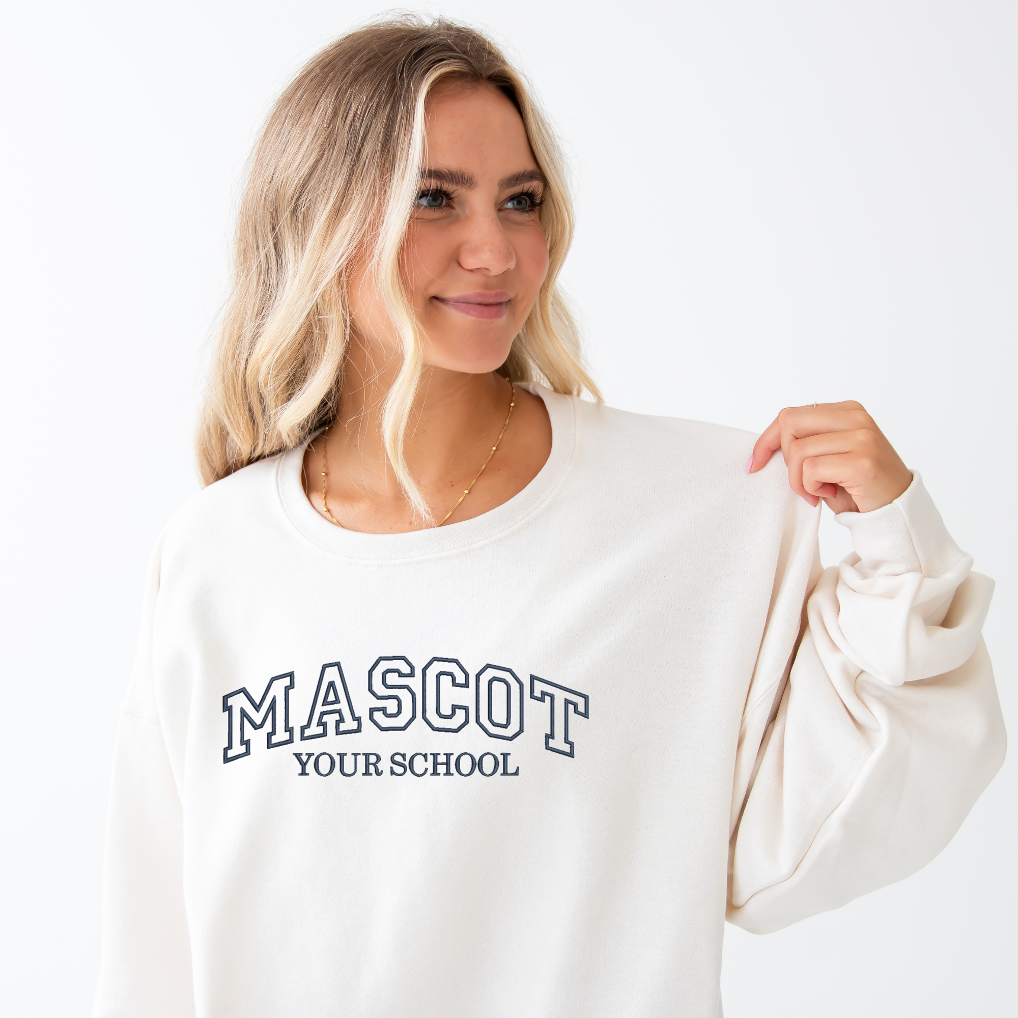 Custom College Athletic Block Embroidered Gemma Crewneck Sweatshirt Custom College Athletic Block Embroidered Gemma Crewneck Sweatshirt