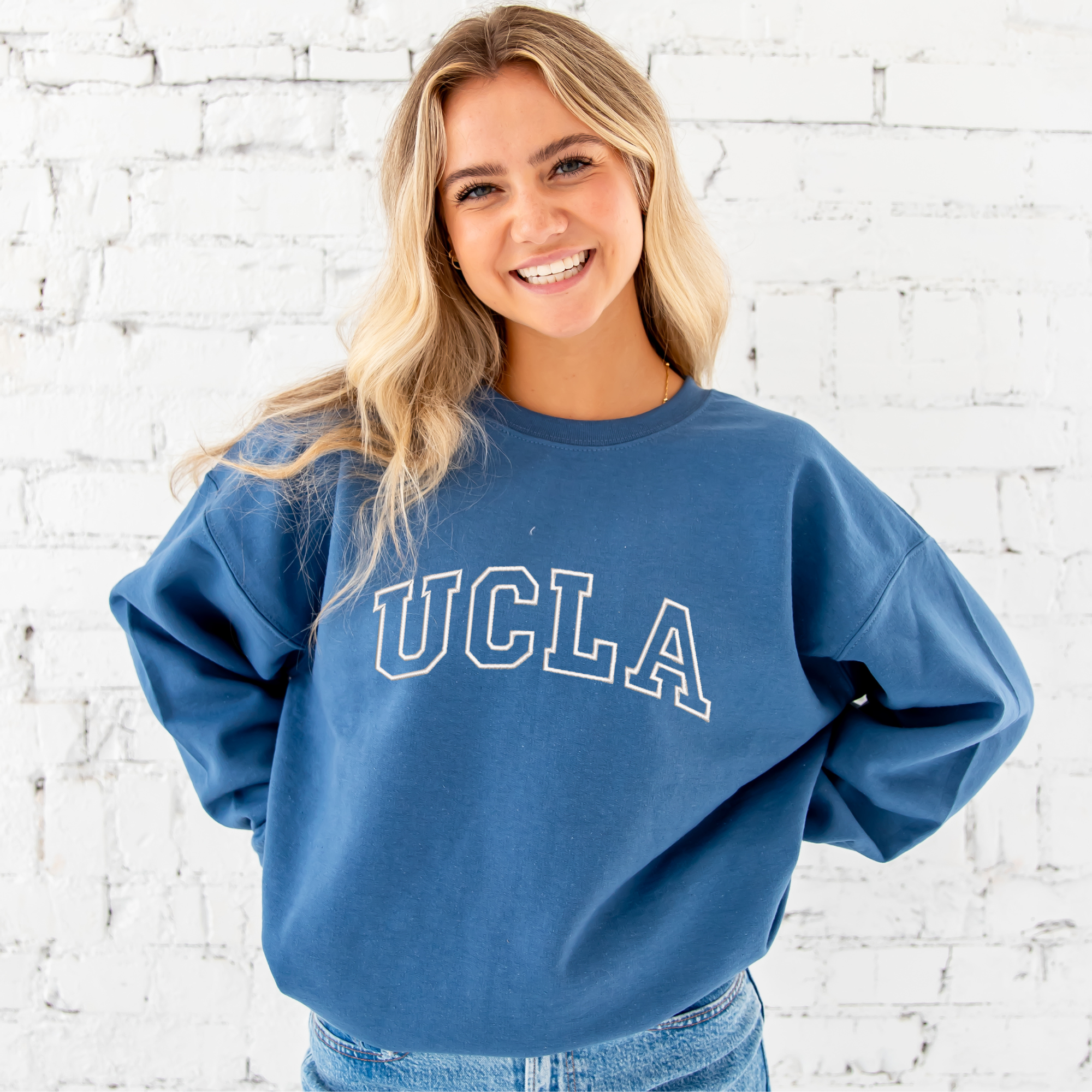Custom Athletic Block Embroidered Gemma Crewneck Sweatshirt Custom Athletic Block Embroidered Gemma Crewneck Sweatshirt