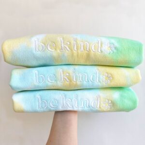 Be Kind Embroidered Daisy Lemon Lime Tie-Dye Crewneck Sweatshirt