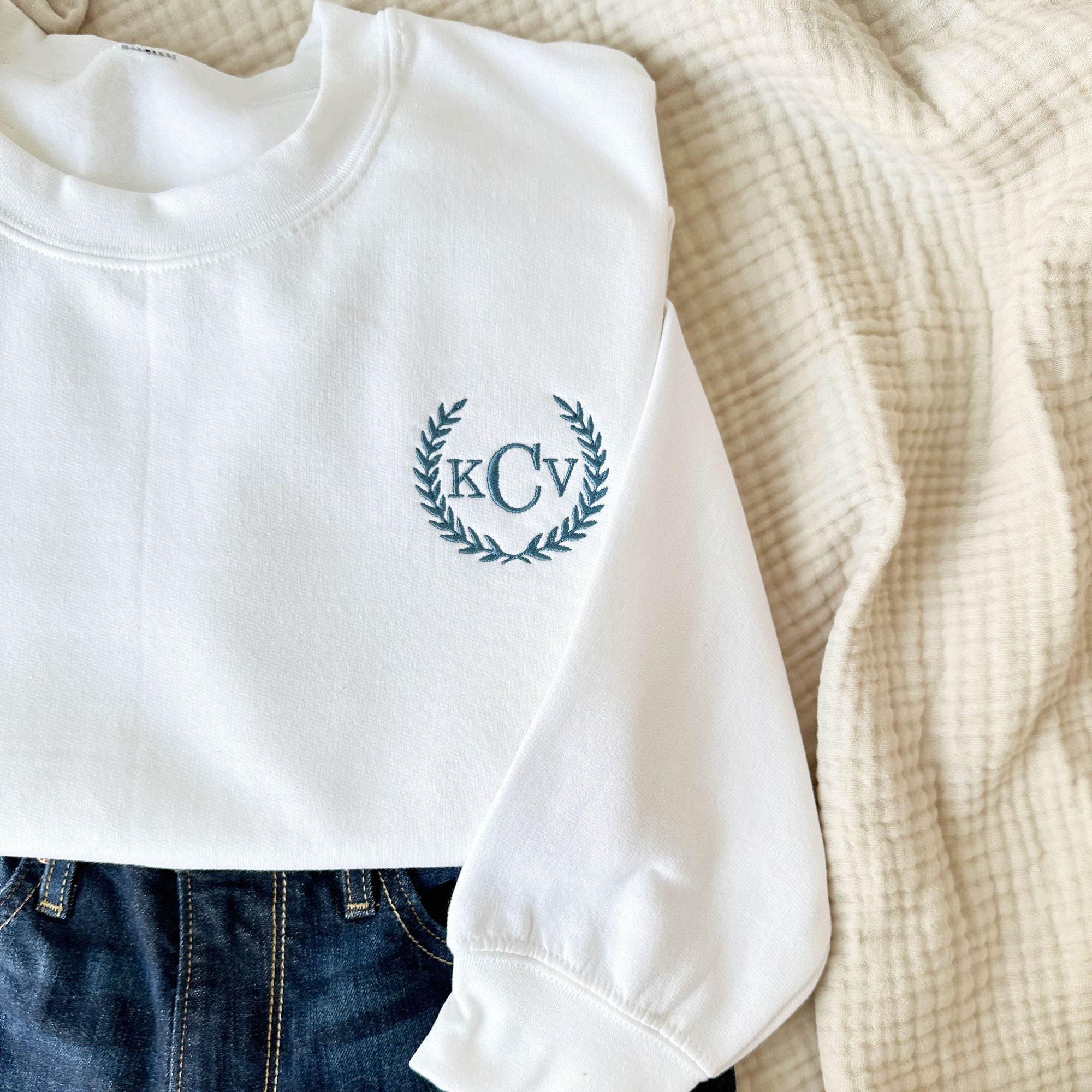Embroidered Laurel Monogrammed Crewneck Embroidered Laurel Monogrammed Crewneck
