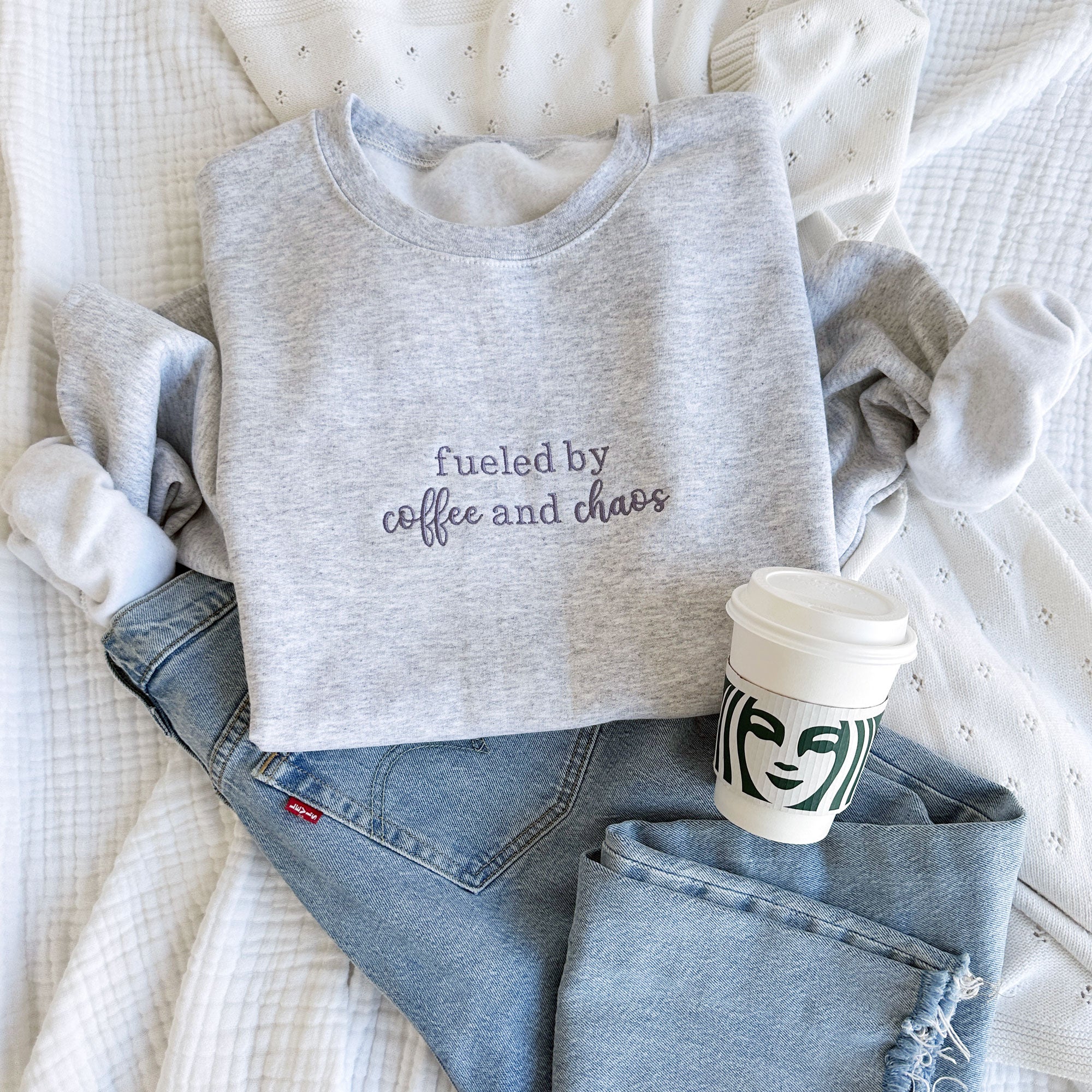 Custom “Fueled by…” Embroidered Crewneck Sweatshirt Custom “Fueled by…” Embroidered Crewneck Sweatshirt