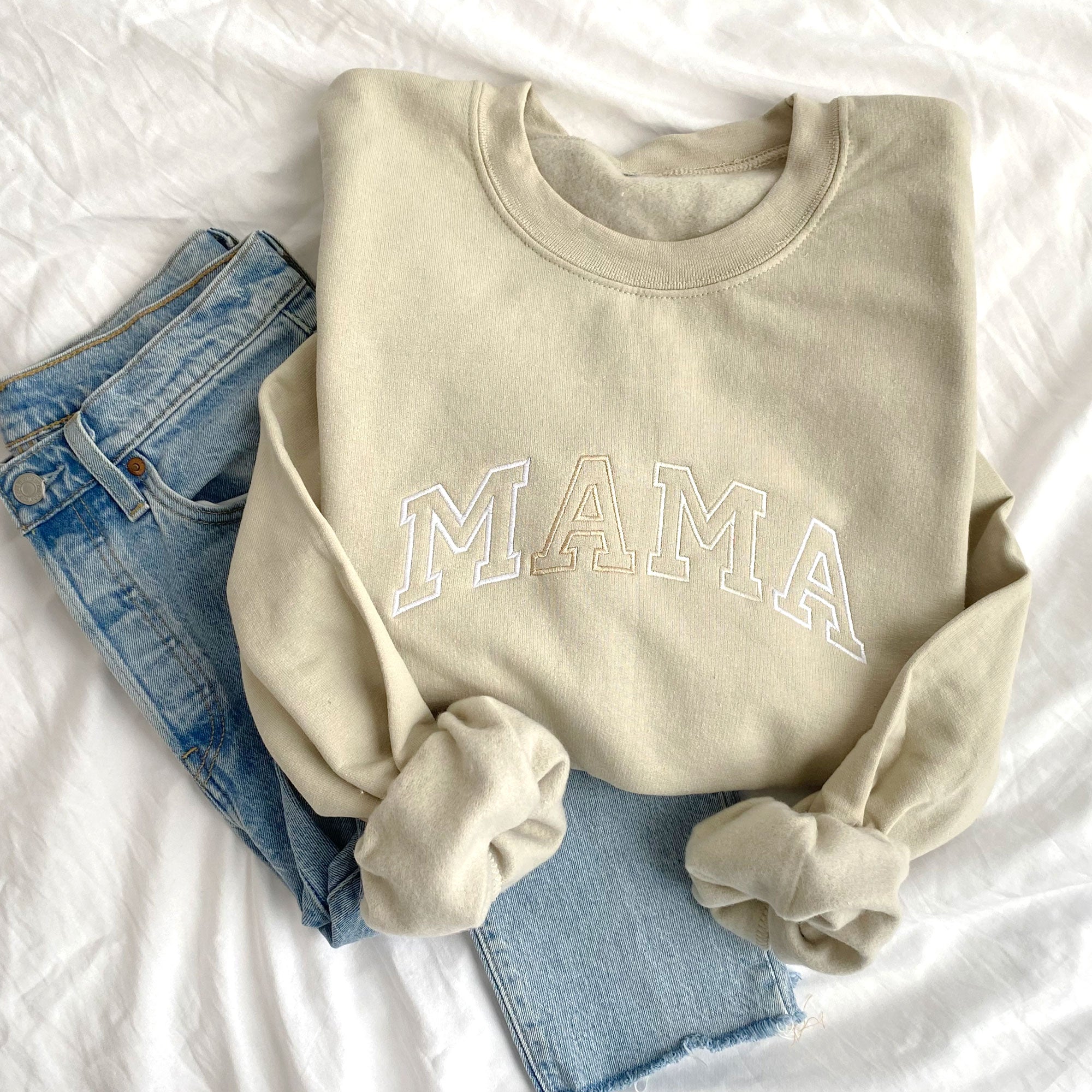 Neutral Embroidered MAMA Crewneck Sweatshirt Neutral Embroidered MAMA Crewneck Sweatshirt