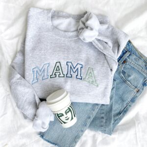 Blue-Green Embroidered MAMA Crewneck Sweatshirt