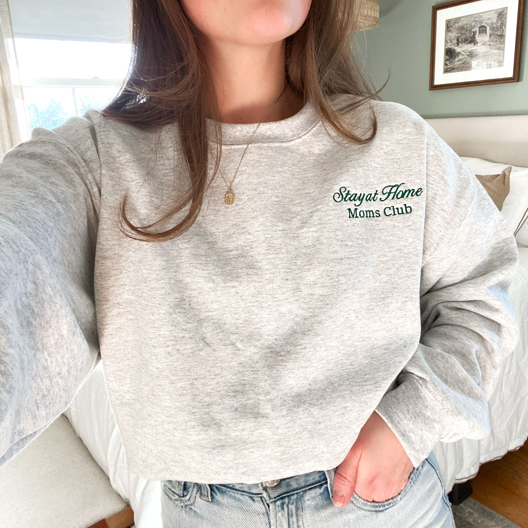 Stay At Home Moms Club Embroidered Gemma Crewneck Sweatshirt Stay At Home Moms Club Embroidered Gemma Crewneck Sweatshirt