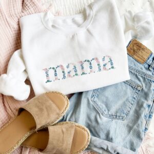 Pastel Floral Mama Embroidered Gemma Crewneck Sweatshirt