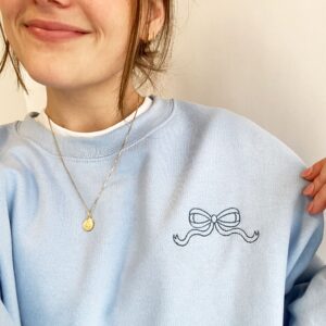 Dainty Outline Bow Embroidered Gemma Sweatshirt | Cute Monogram Bow Sweatshirt