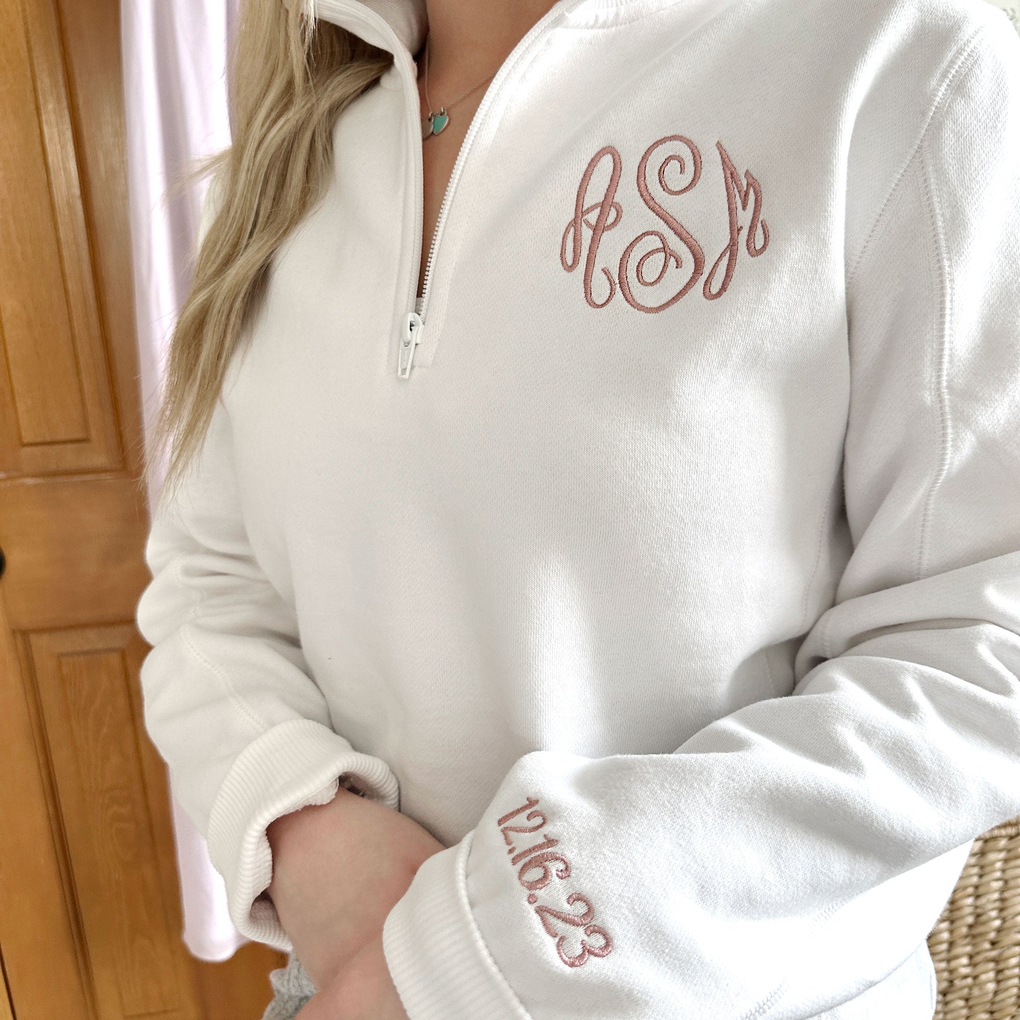 Personalized Bridal Embroidered Pullover Quarter Zip And Cuff Date Personalized Bridal Embroidered Pullover Quarter Zip And Cuff Date